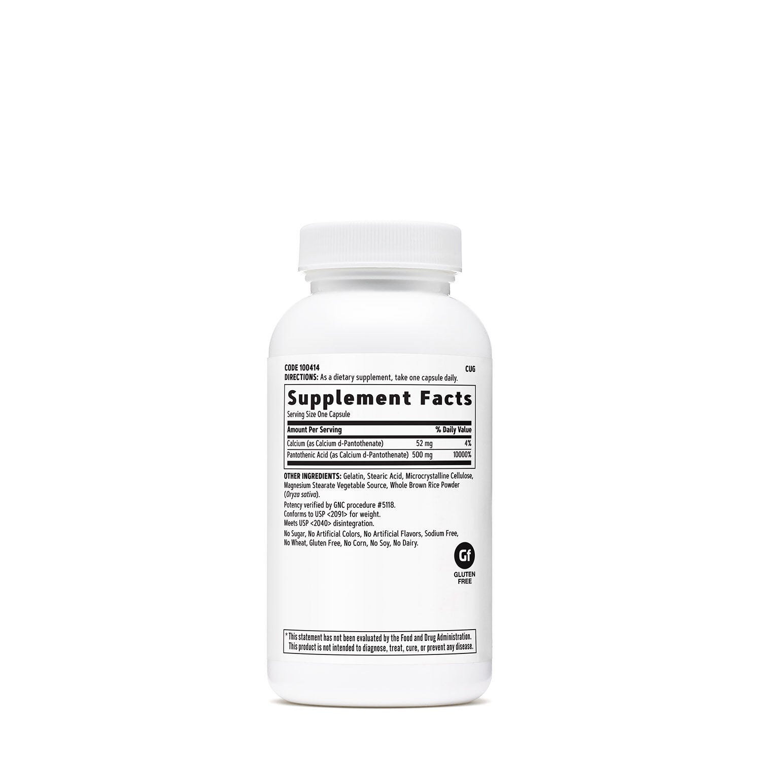Pantothenic Acid 500 mg - 100 Capsules (100 Servings)