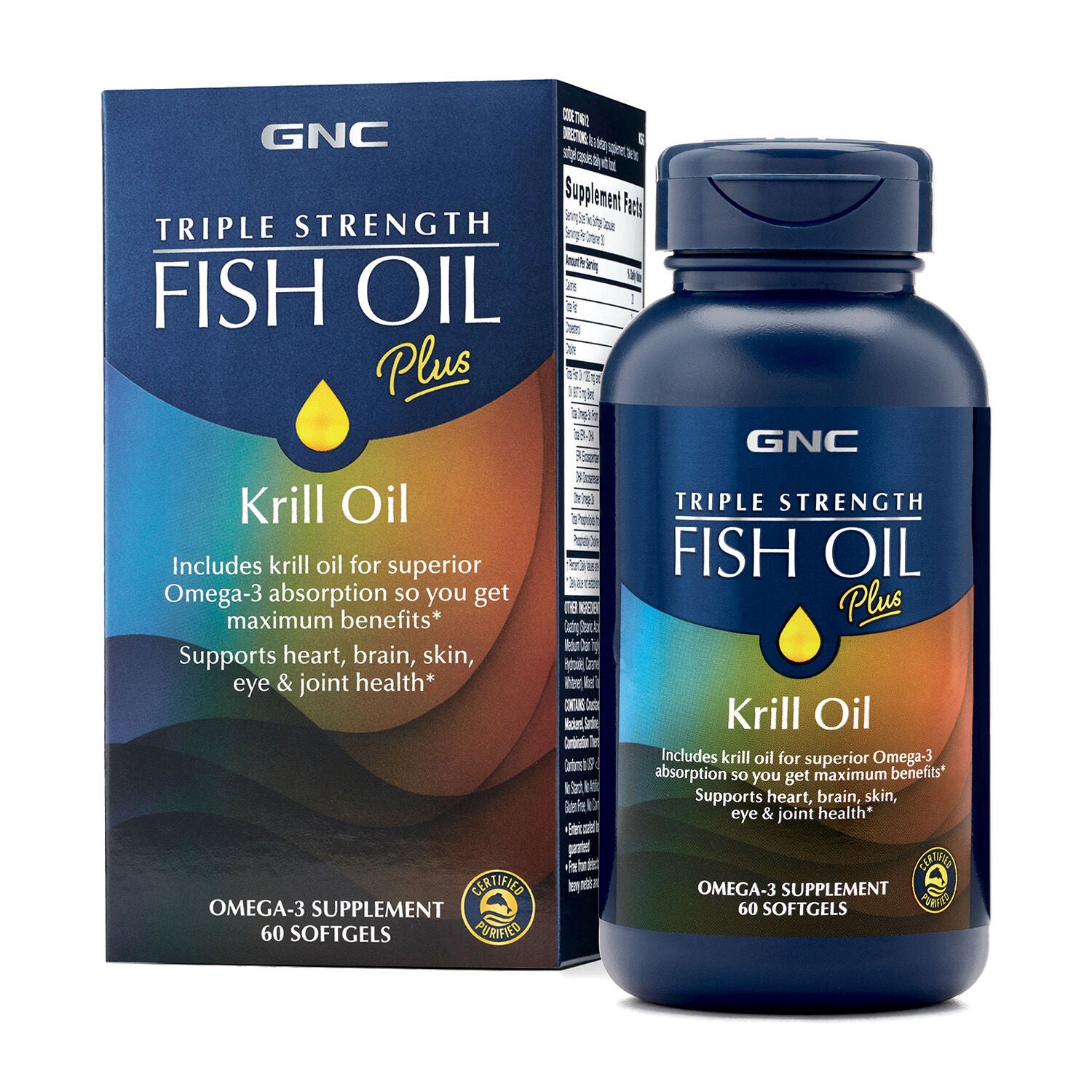 Triple Strength Fish Oil Plus Krill Oil - 60 Softgels (30 Servings)  | GNC