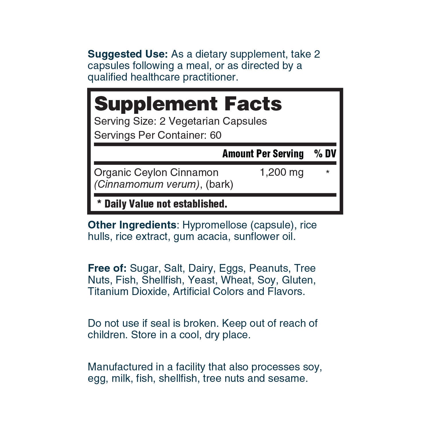 Ceylon Cinnamon 1200mg - 120 Vegetarian Capsules (60 Servings)  | GNC