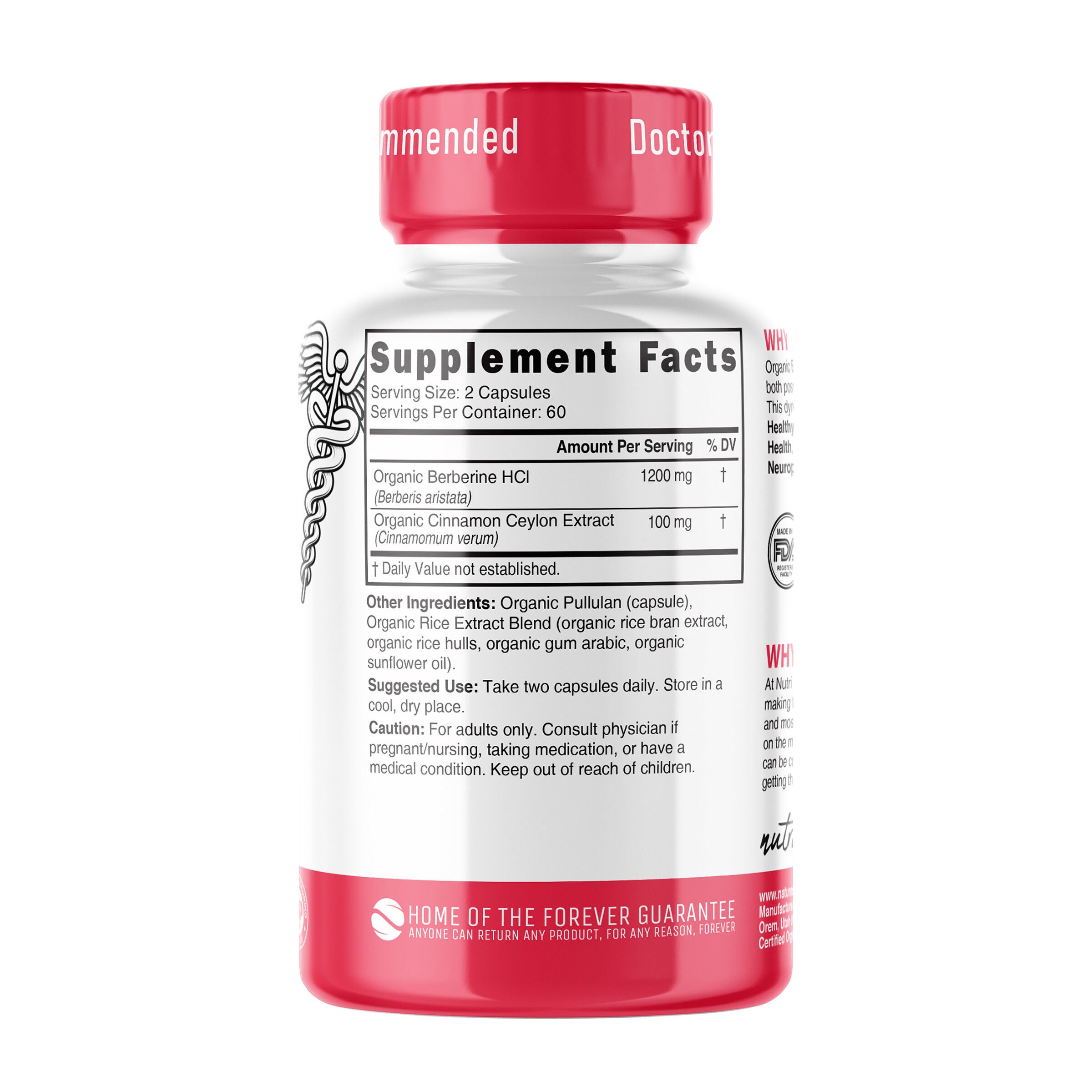 Berberine+ Ceylon Cinnamon 1300mg - 120 Capsules (60 Servings)