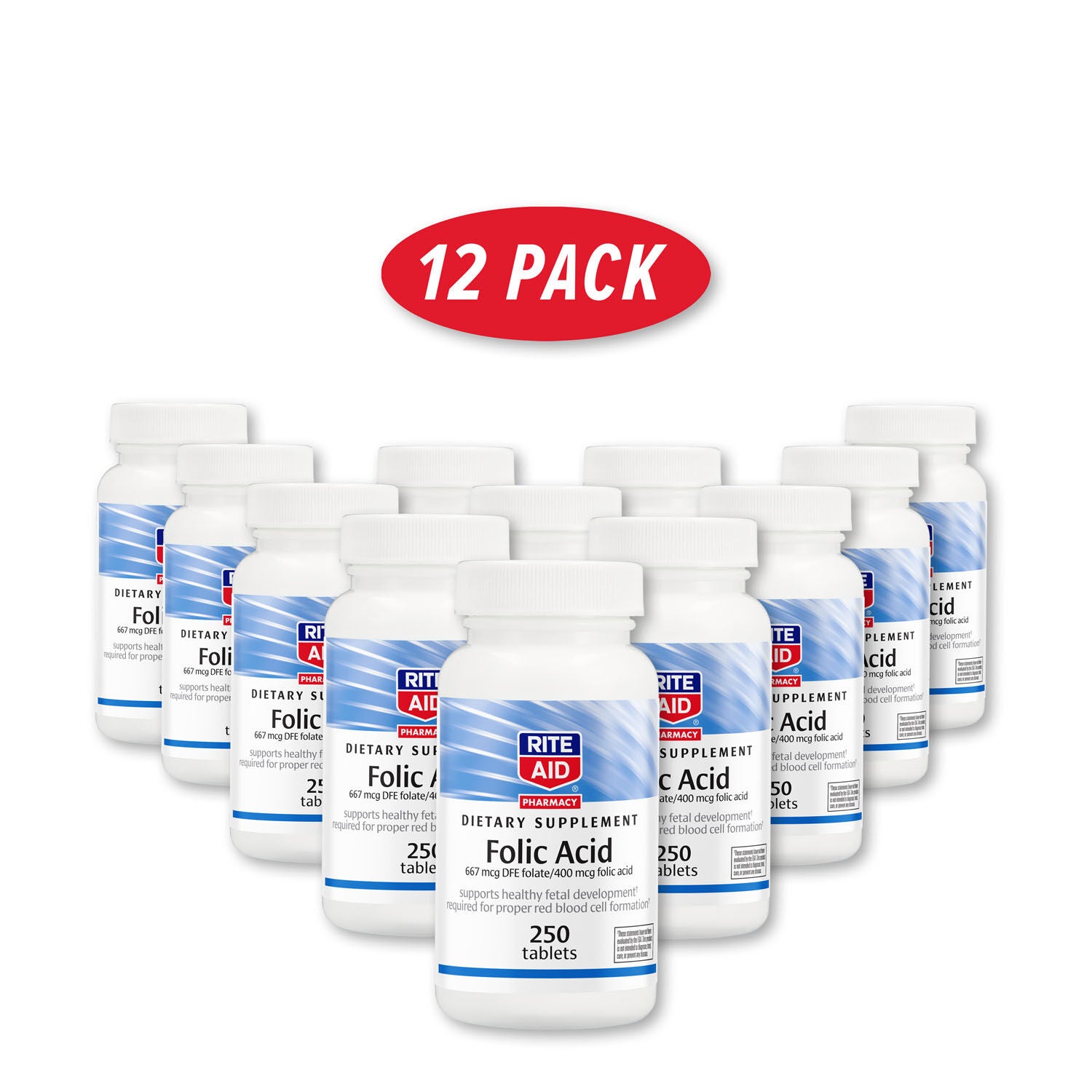 Folic Acid 400mcg 12 Pack (250 Servings Each) GNC