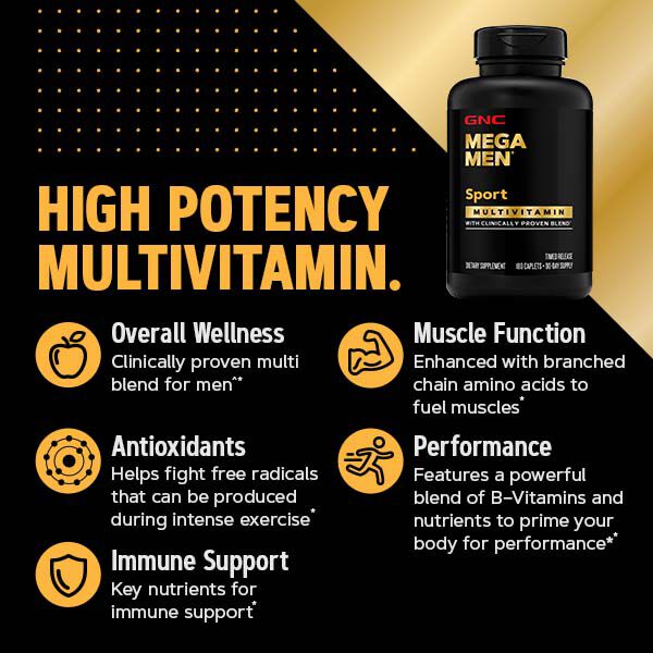 GNC Mega Men Sport Multivitamin 90ct Vitamins for Men GNC