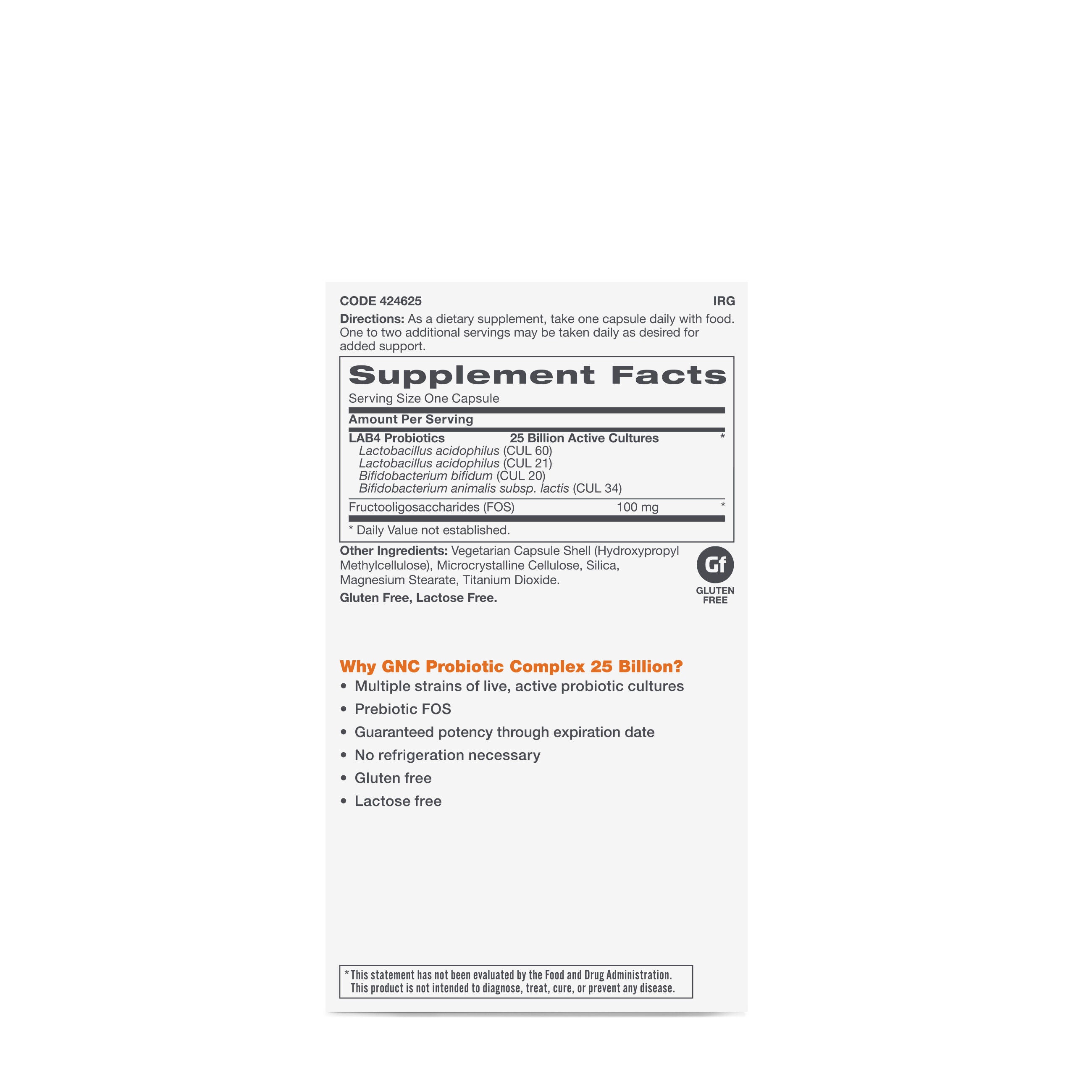 Probiotic Complex - 25 Billion CFUs - 30 Capsules (30 Servings)  | GNC