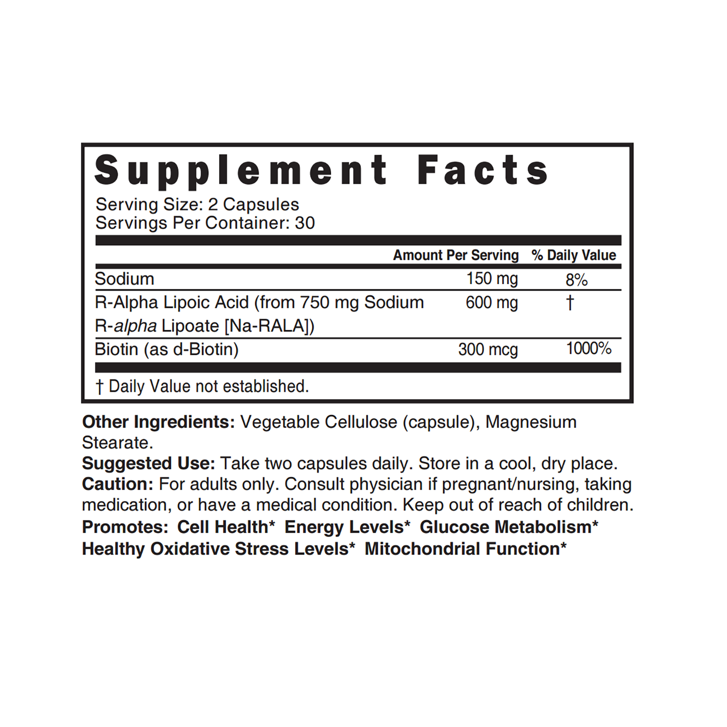 R Lipoic Acid Plus 600mg - 60 Vegan Capsules (30 Servings)  | GNC