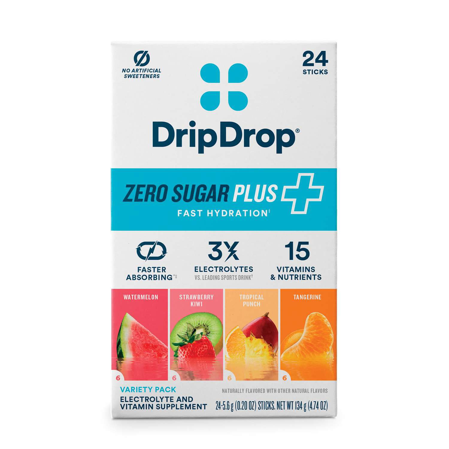 Zero Sugar Plus+ Electrolyte Drink Mix - Variety Pack (24 Stick Packs)