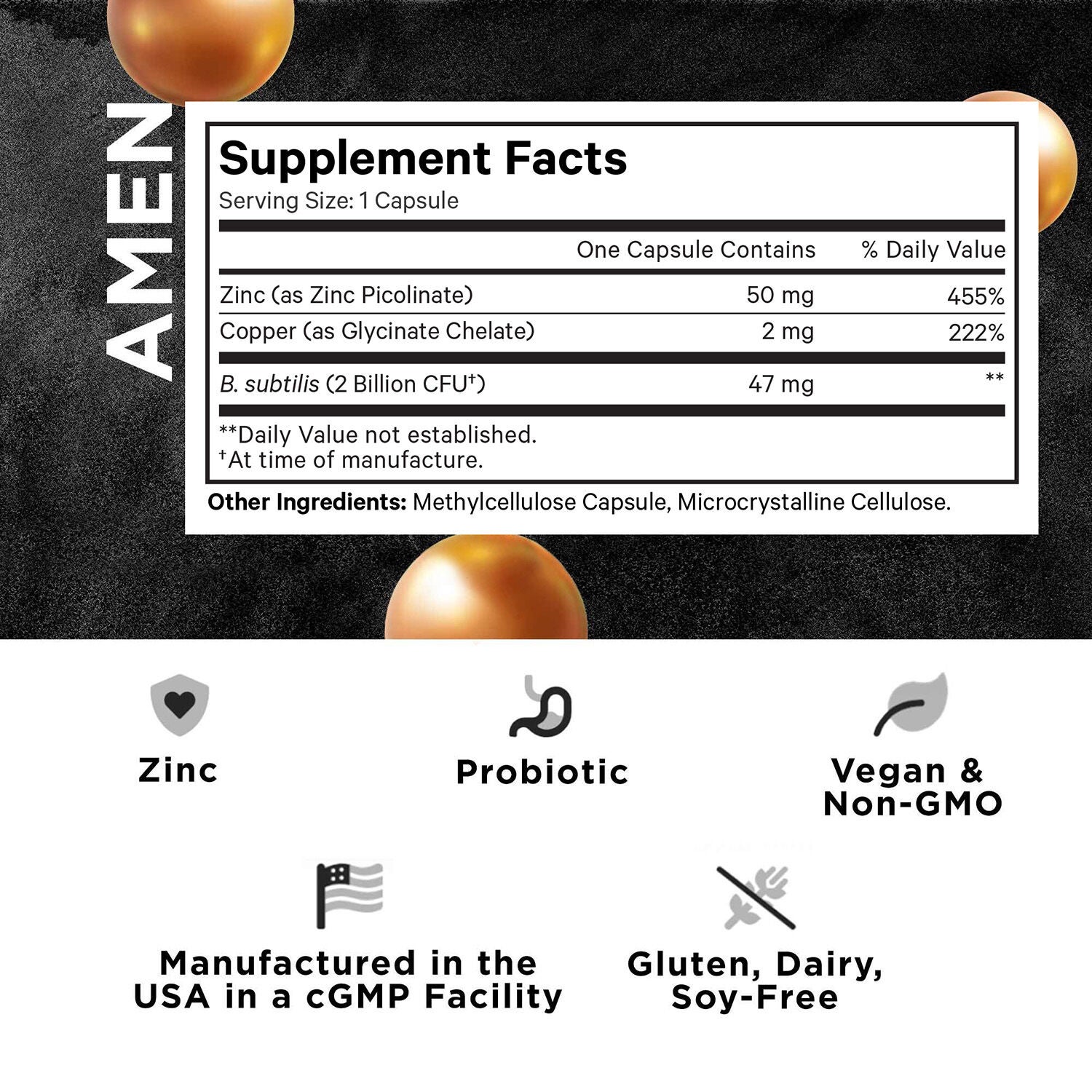 Amen Zinc/Copper + Probiotics 2 Billion CFUs - 90 Capsules (90 Servings)  | GNC