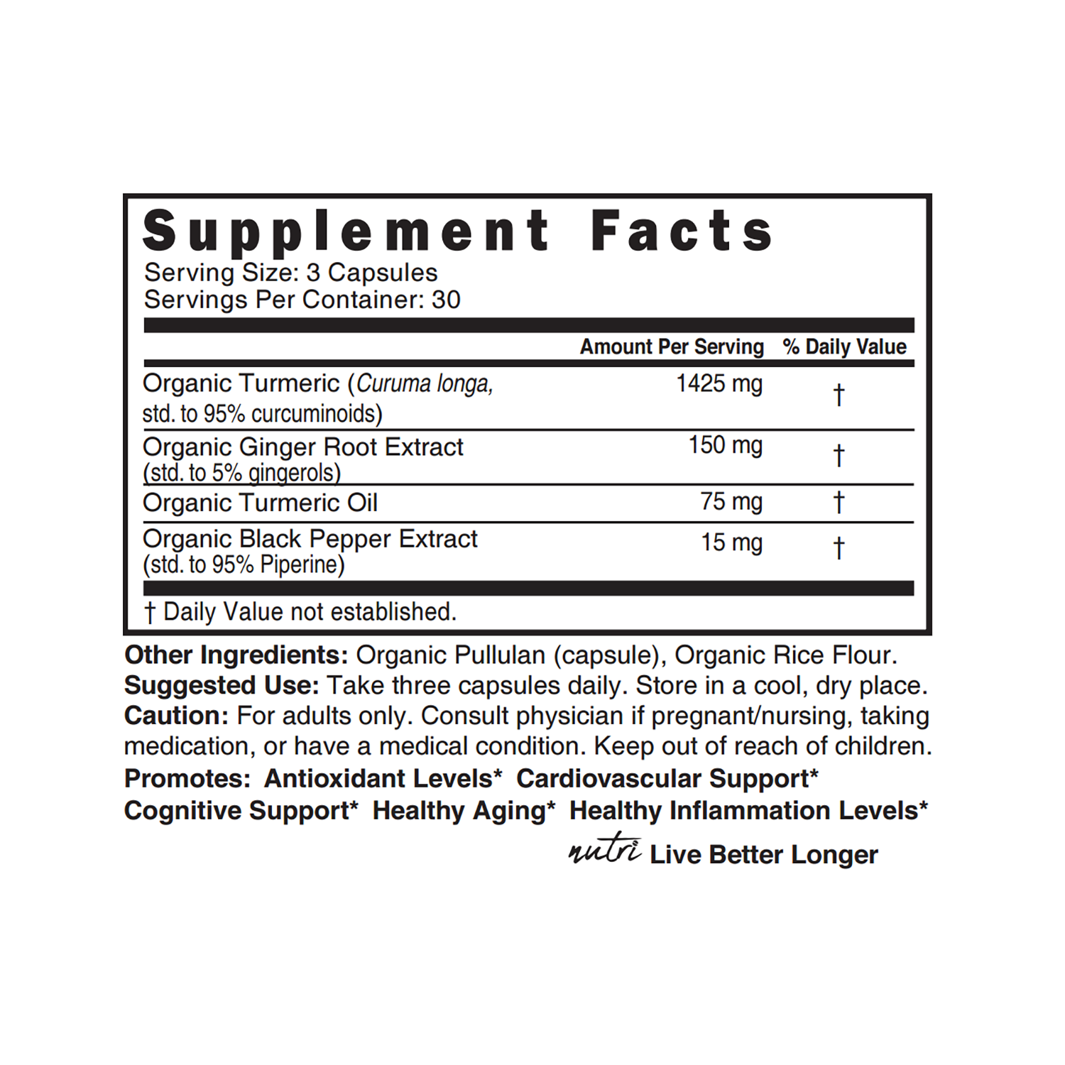 Turmeric Curcumin 1350mg - 90 Organic Capsules (30 Servings)  | GNC