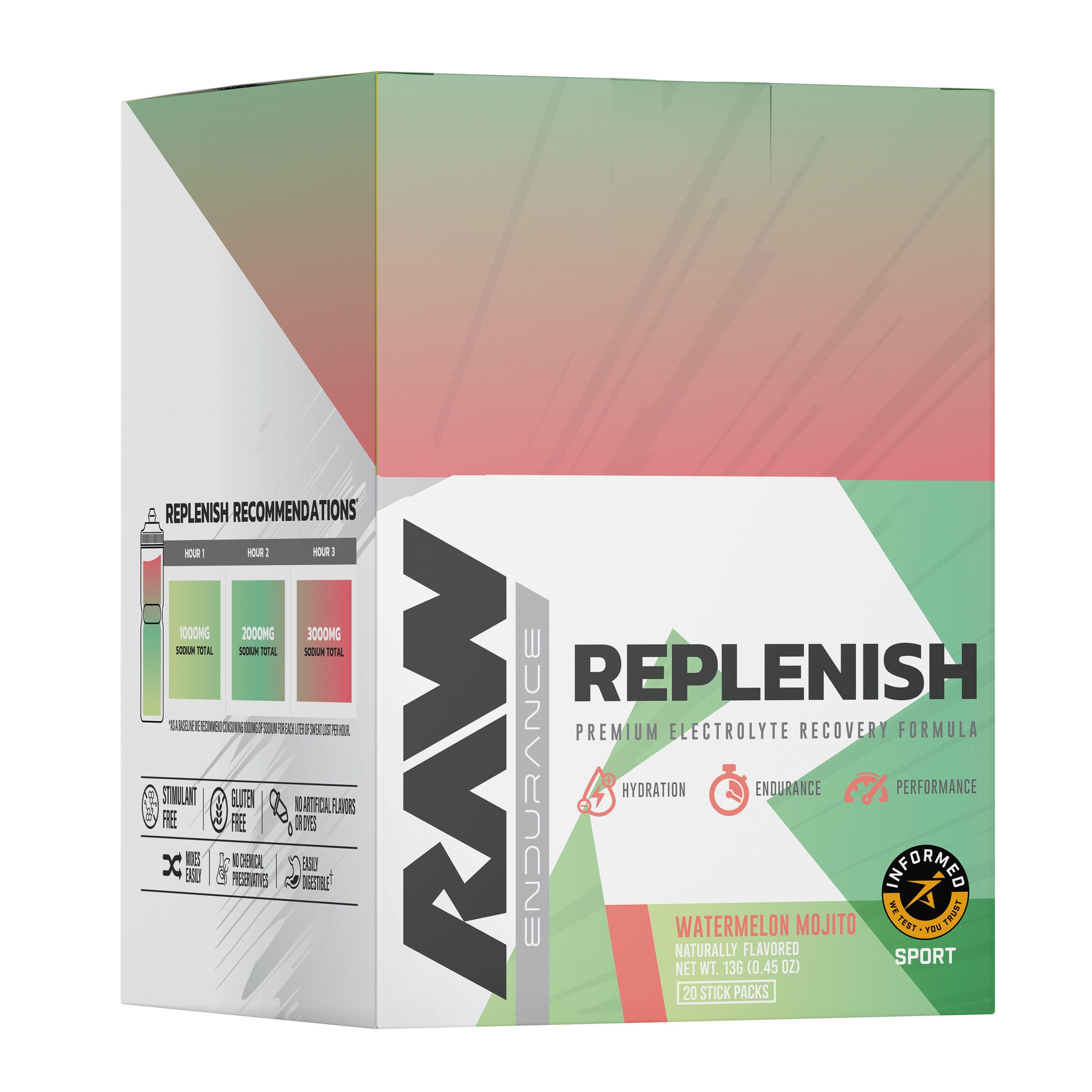 Replenish Premium Electrolyte Recovery - Watermelon Mojito (20 Stick Packs)  | GNC