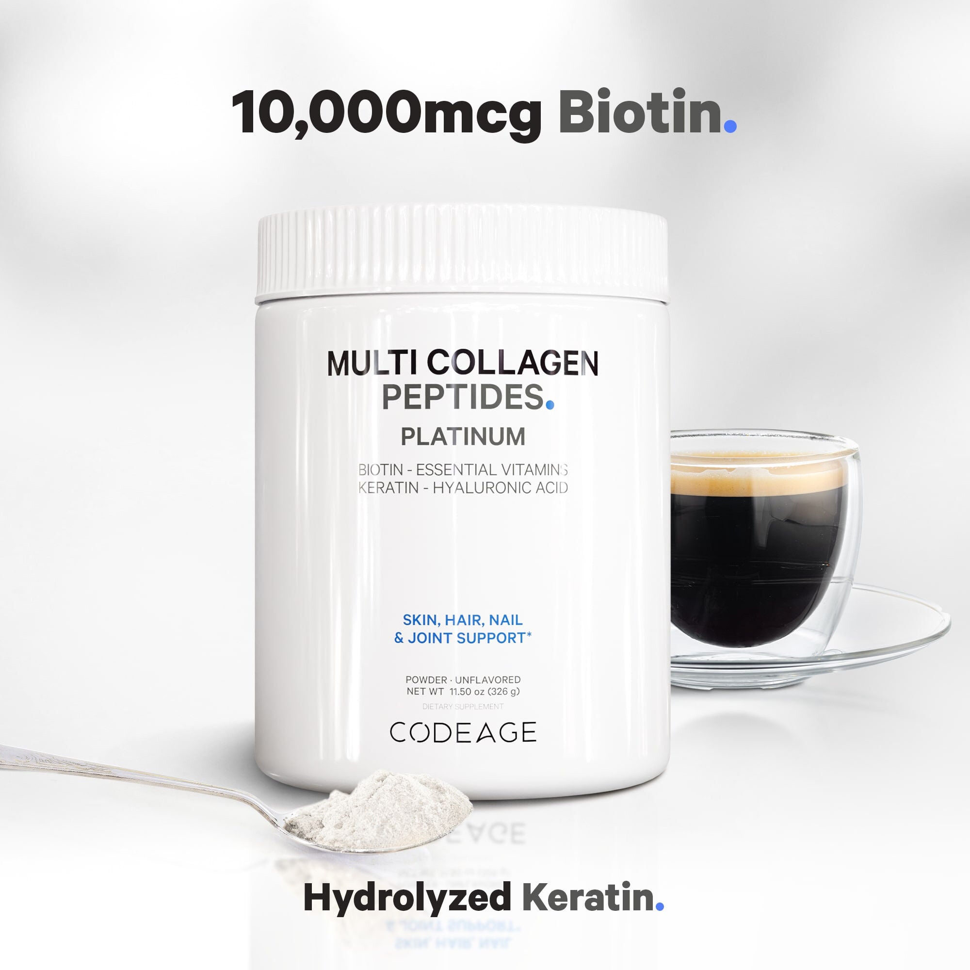Multi Collagen Peptides Powder Hydrolyzed Collagen + Biotin & Keratin - 11.50 oz. (30 Servings)