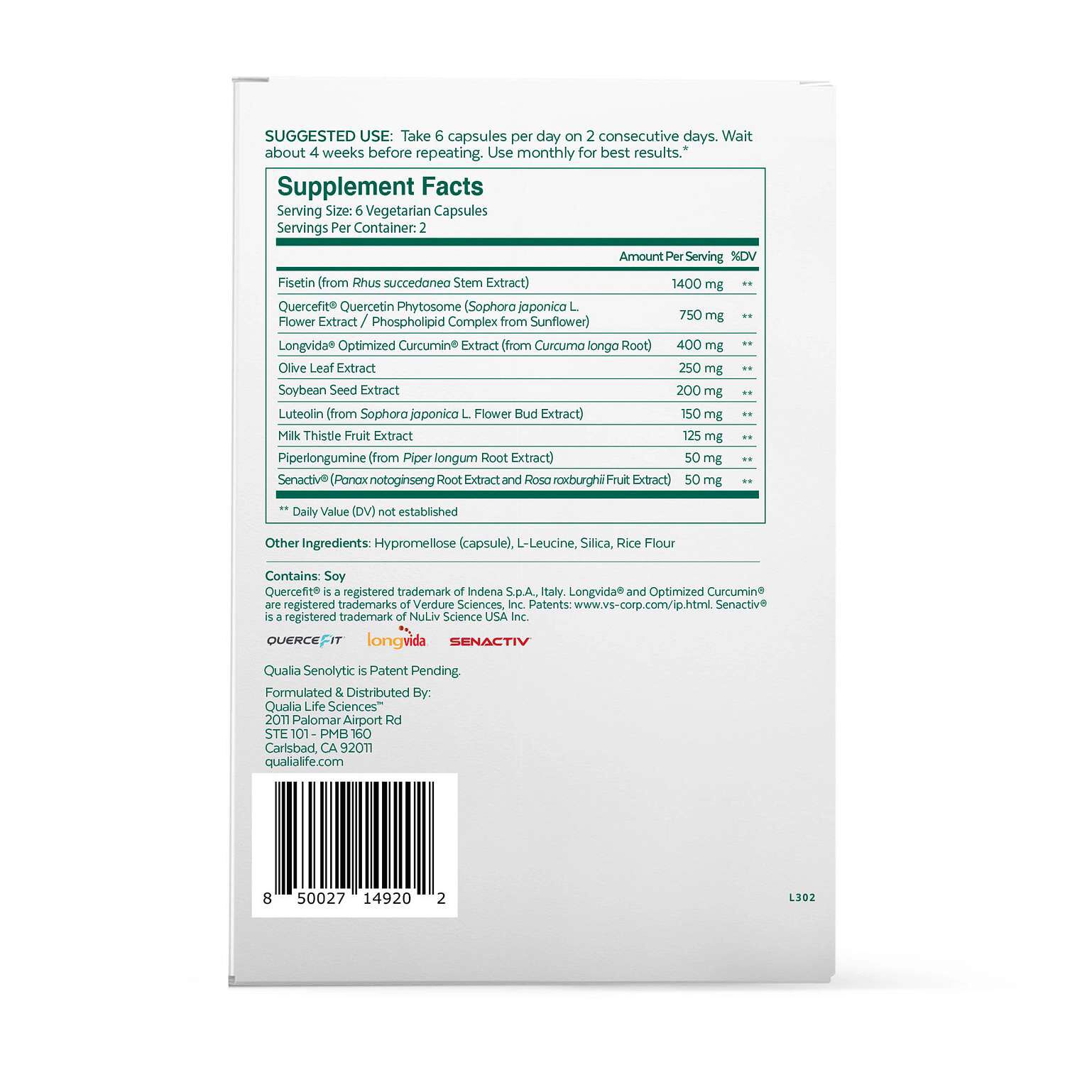 Qualia Senolytic - 12 Capsules (2 Servings)