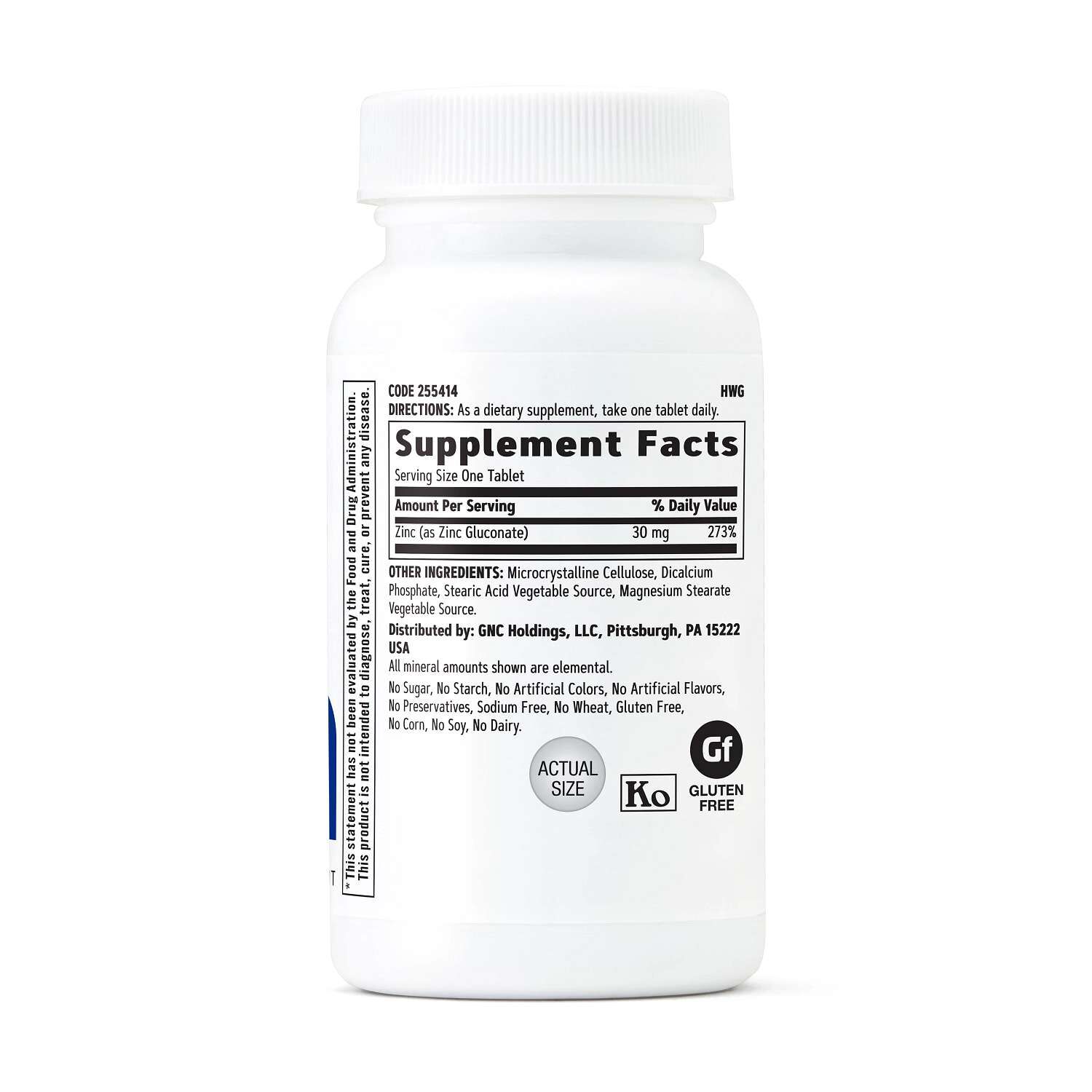 Zinc 30 mg - 100 Vegetarian Tablets (100 Servings)  | GNC