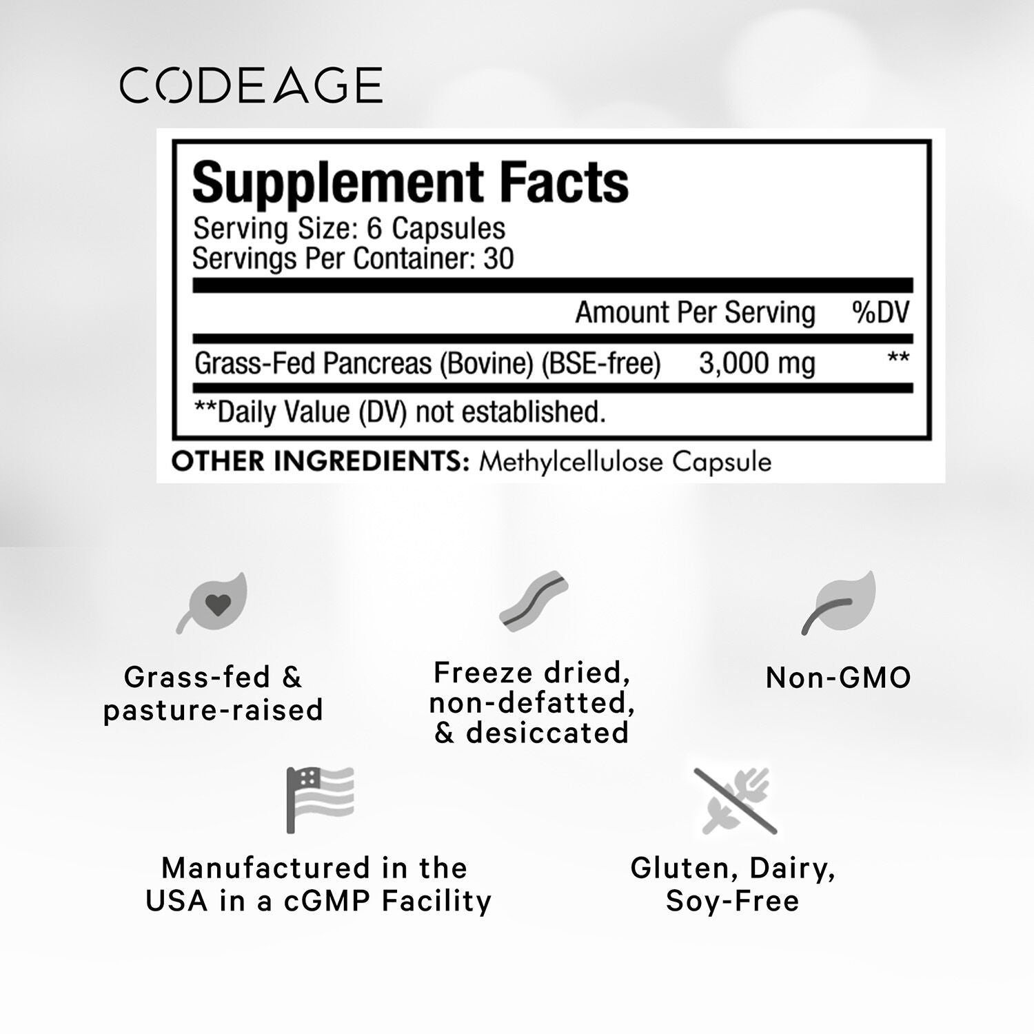Grass-Fed Beef Pancreas - 180 Capsules (30 Servings)