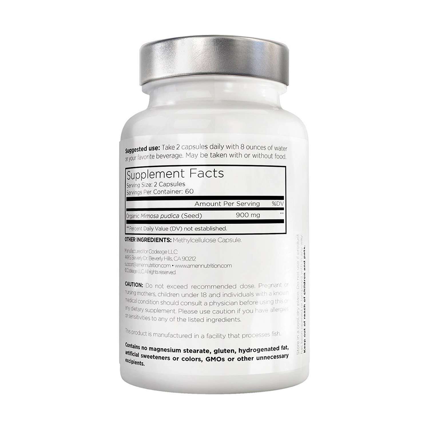 Amen Mimosa Pudica Seed 900 mg - Immune and Digestive Support - 120 Vegetable Capsules (60 Servings)  | GNC