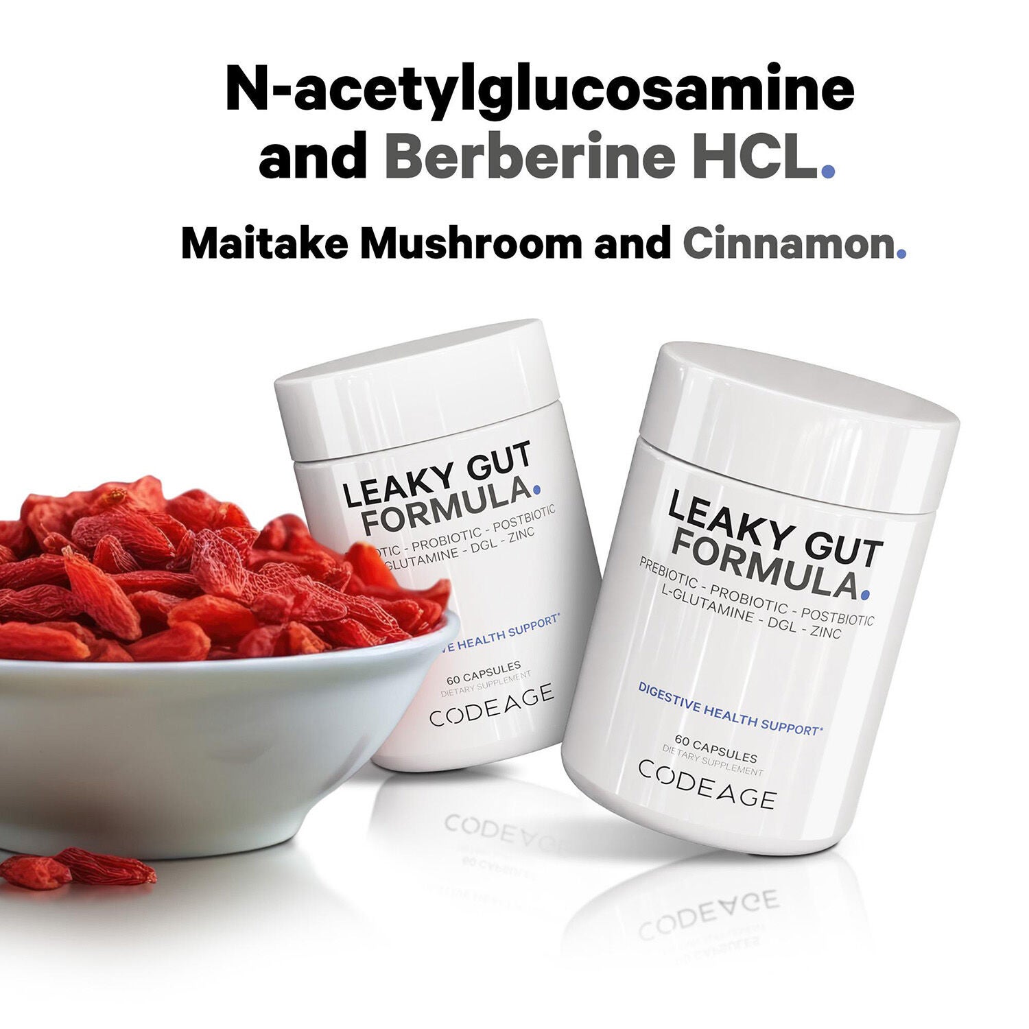 Leaky Gut Supplement - L-Glutamine - Prebiotics - Probiotics - Postbiotic - 60 Capsules (30 Servings)  | GNC