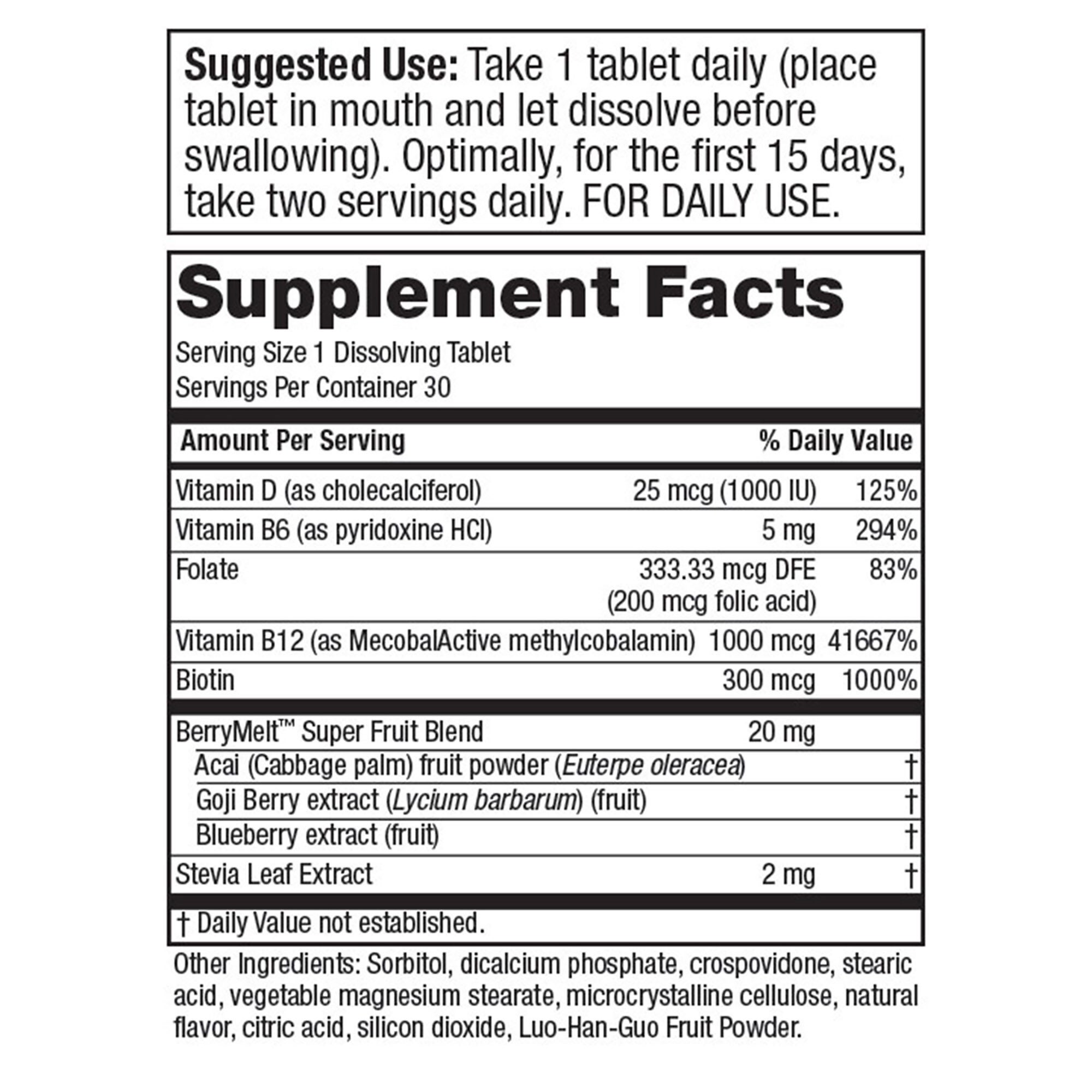 B-12 Energy Berry Lemonade Melt - 30 Tablets (30 Servings)