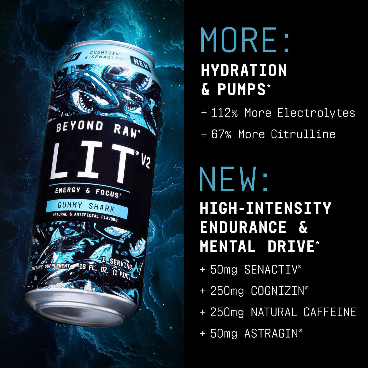 LIT&reg; V2 On-The-Go Pre-Workout - Gummy Shark - 16oz. (12 Cans) Gummy Shark | GNC