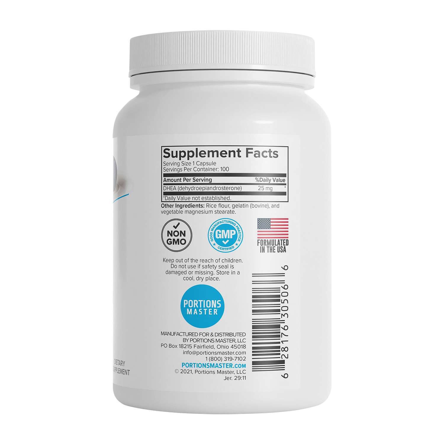 DHEA 25mg - 100 Capsules (100 Servings)