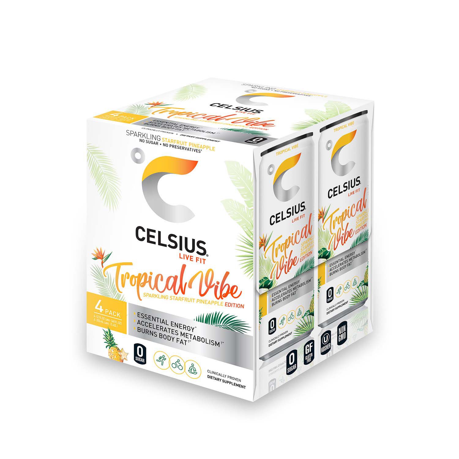 Celsius Energy Drink Tropical Vibe - 4 Pack | GNC