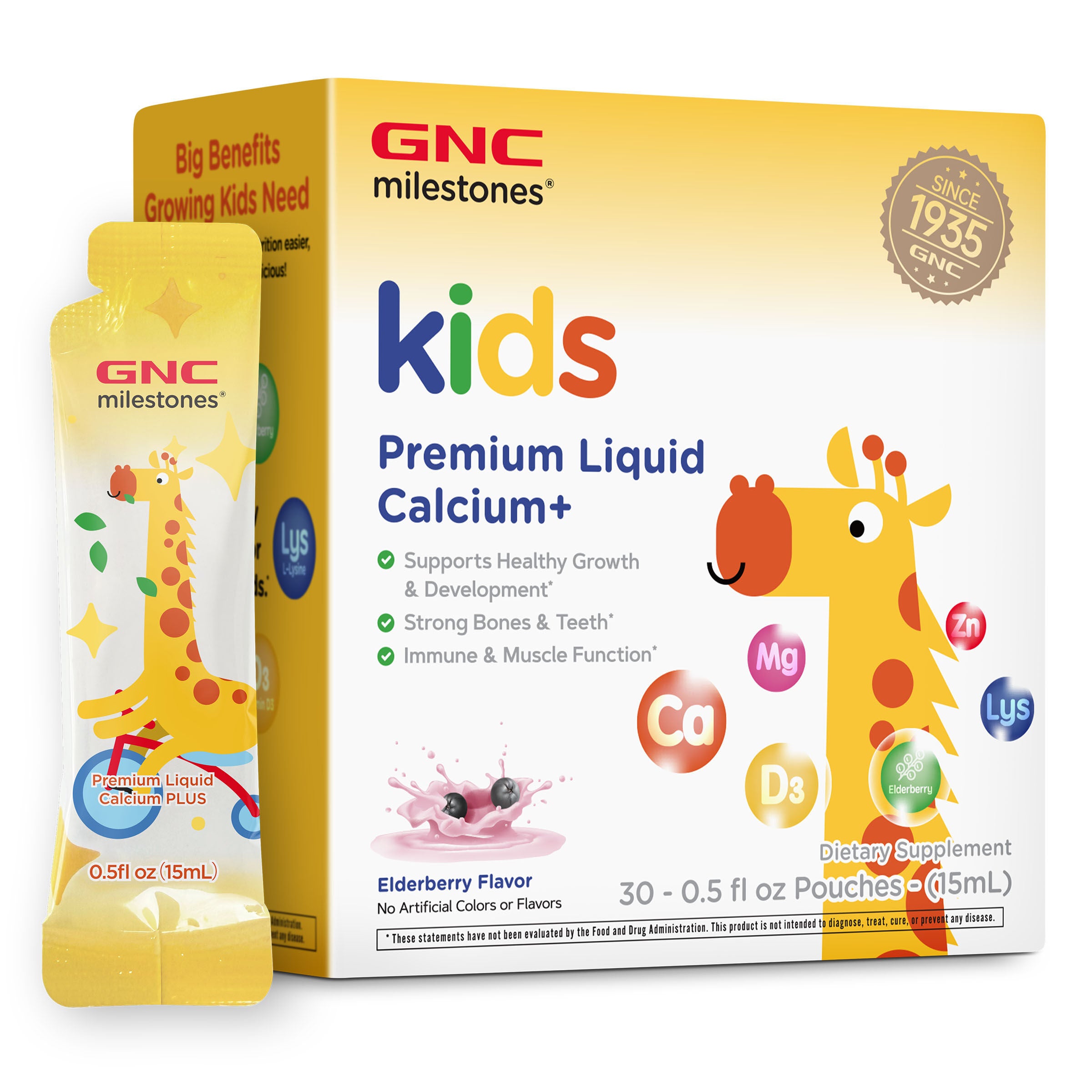 TikTok Kids Premium Liquid Calcium+ - Elderberry - 15mL (30 Pouches)  | GNC