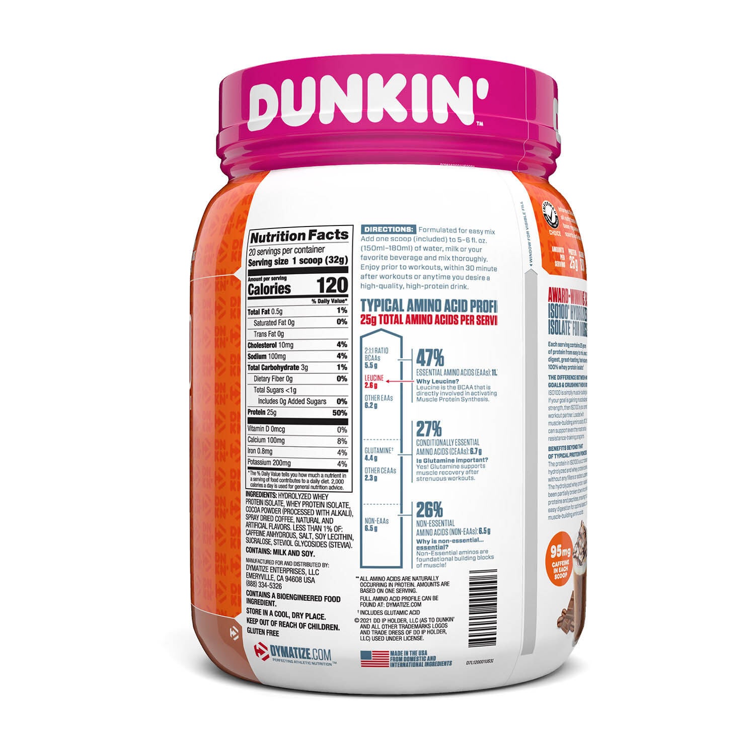 Dynamize ISO 100 Whey Protein Isolate Dunkin Mocha Nutrition Facts