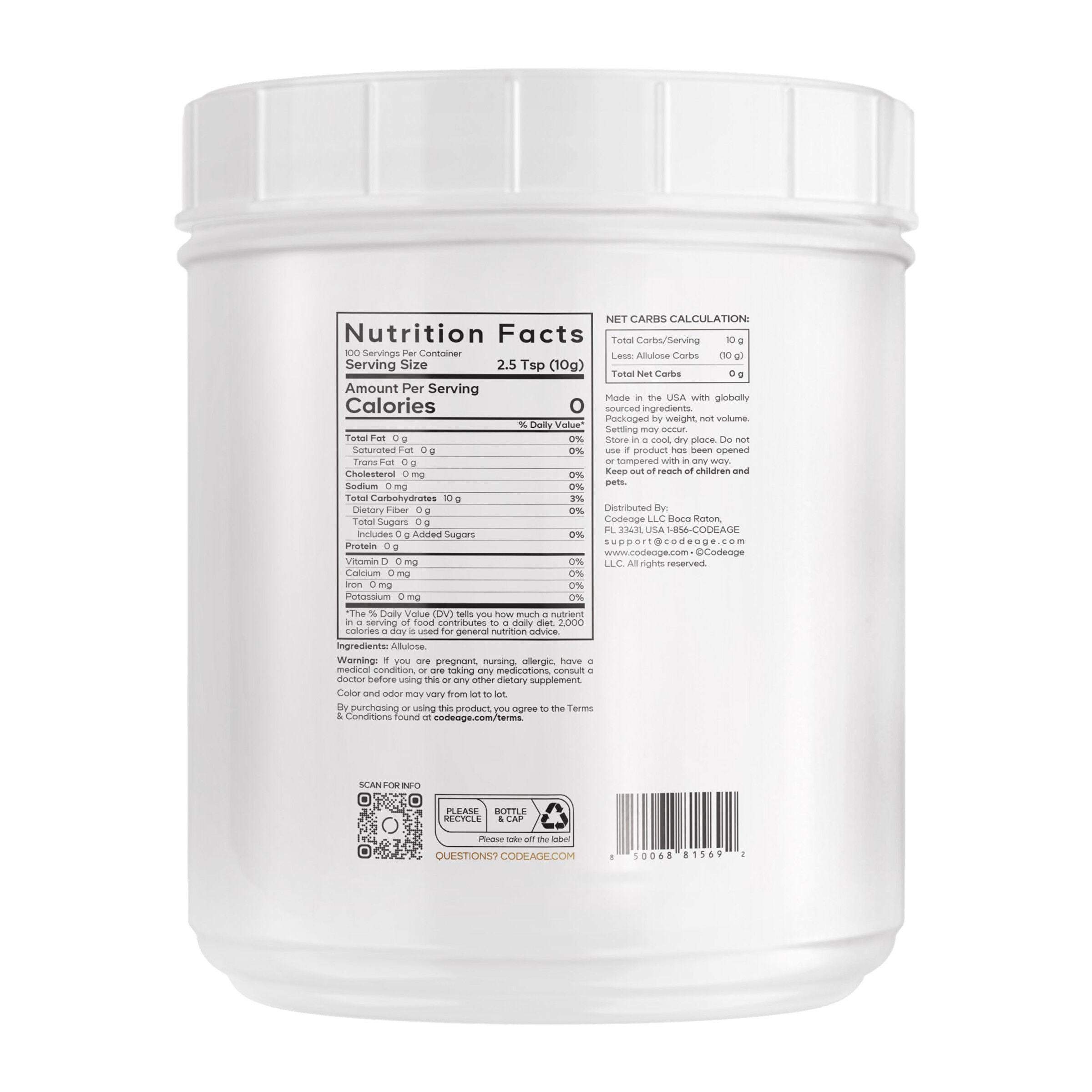 Miracle Sugar Allulose Powder - Unflavored - 35.27 oz (100 Servings)