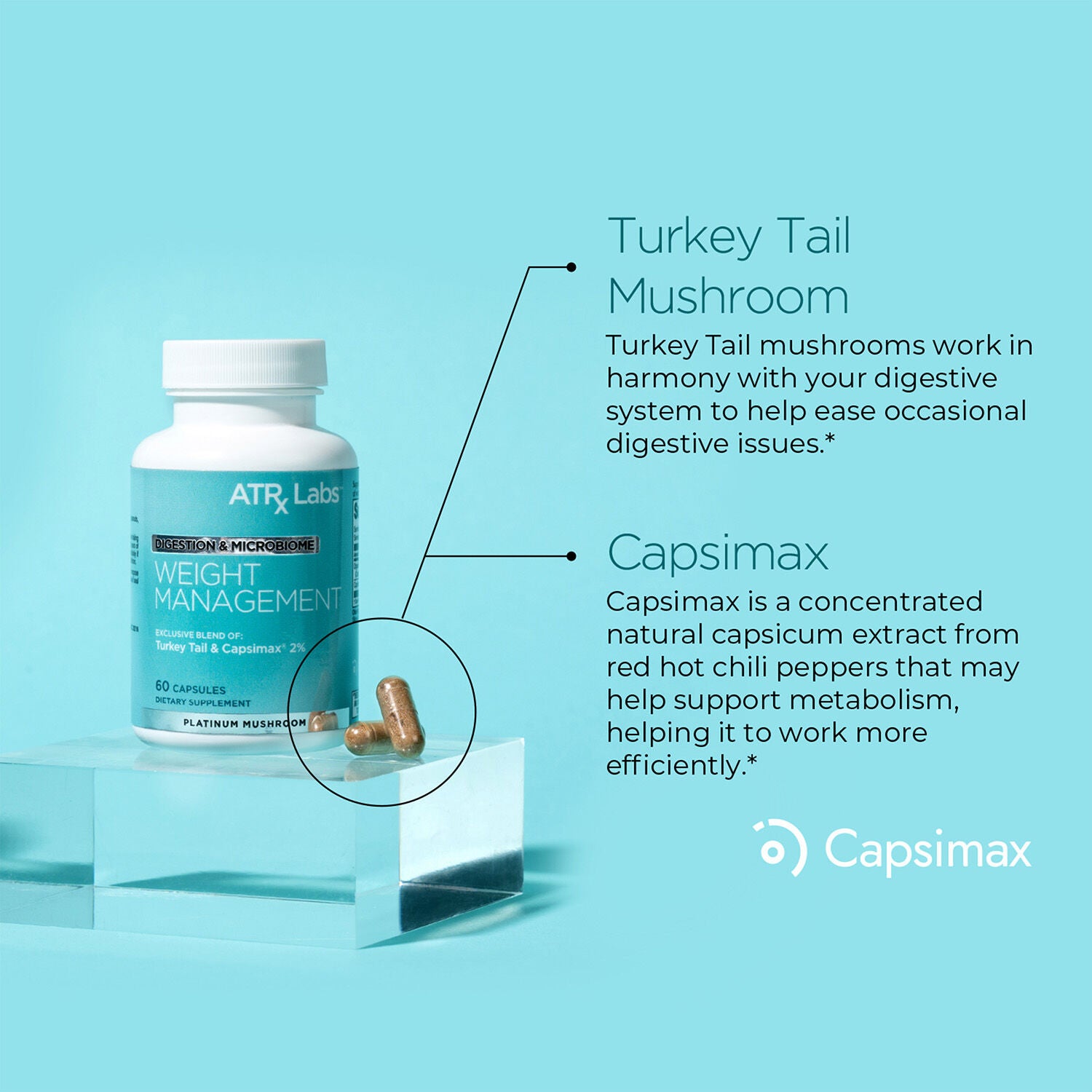 Weight Management Platinum Mushroom - 60 Capsules (30 Servings)  | GNC