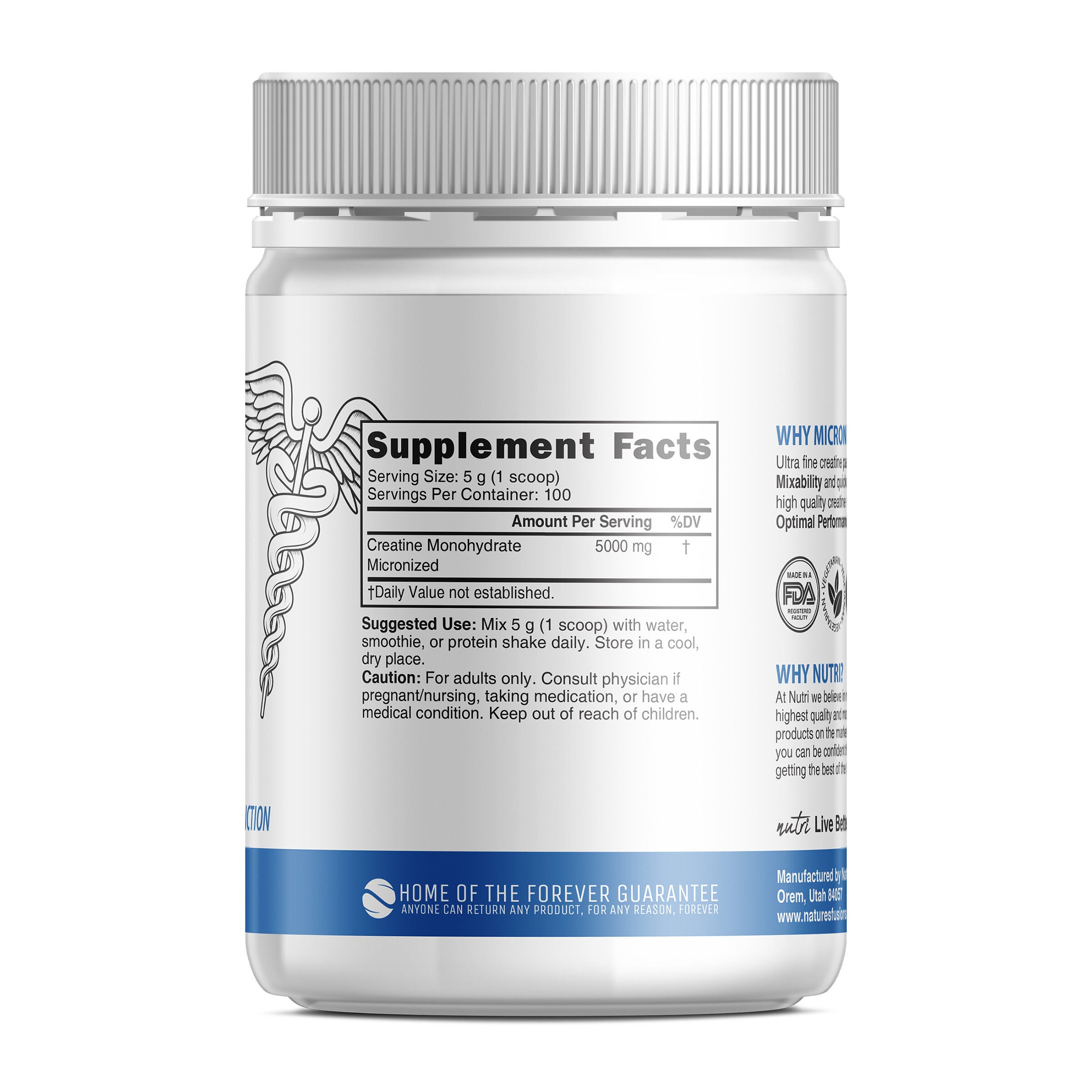 Micronized Creatine Monohydrate 5000mg - Unflavored (100 Servings)