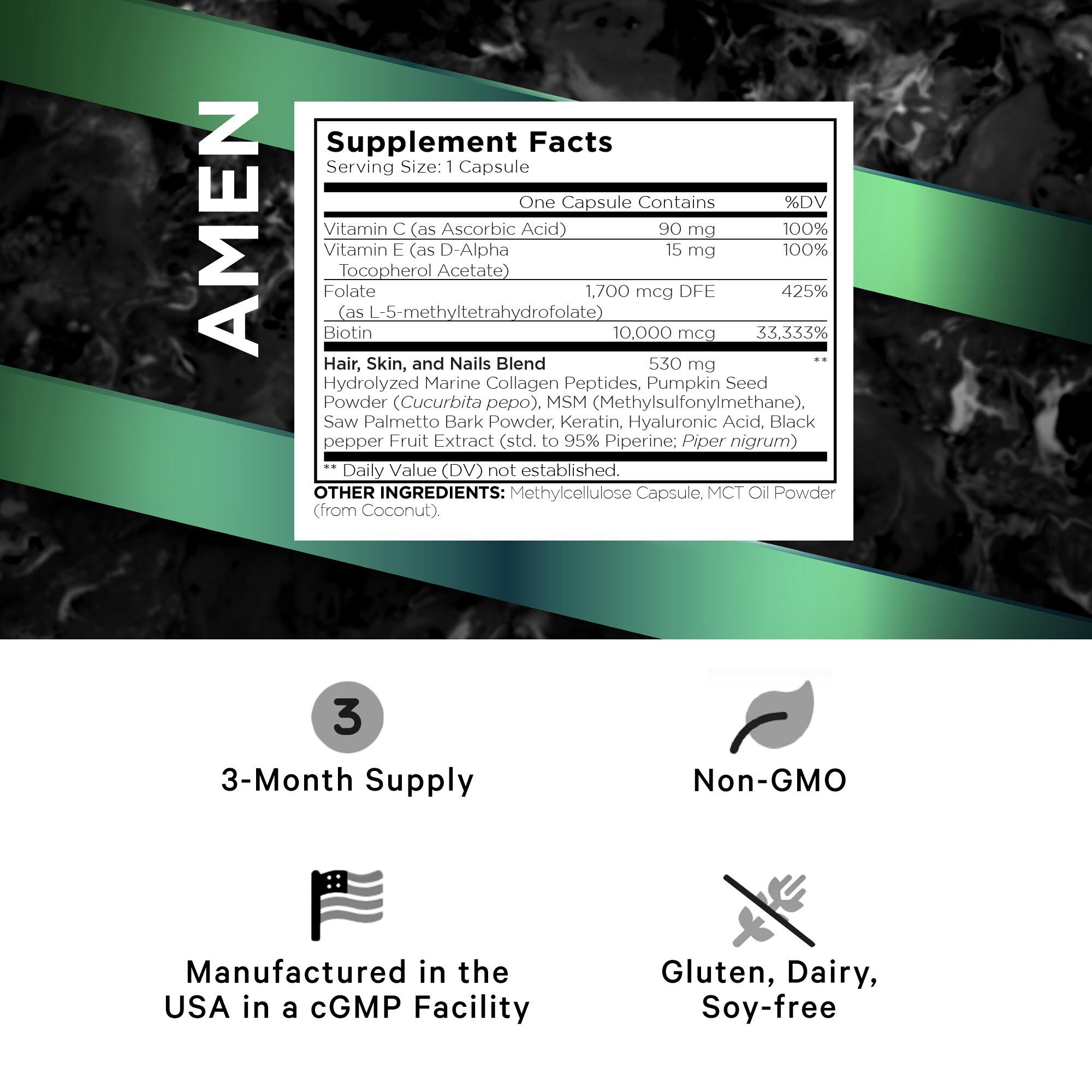 AMEN - Biotin Collagen Vitamins+ - 90 Capsules (90 Servings)