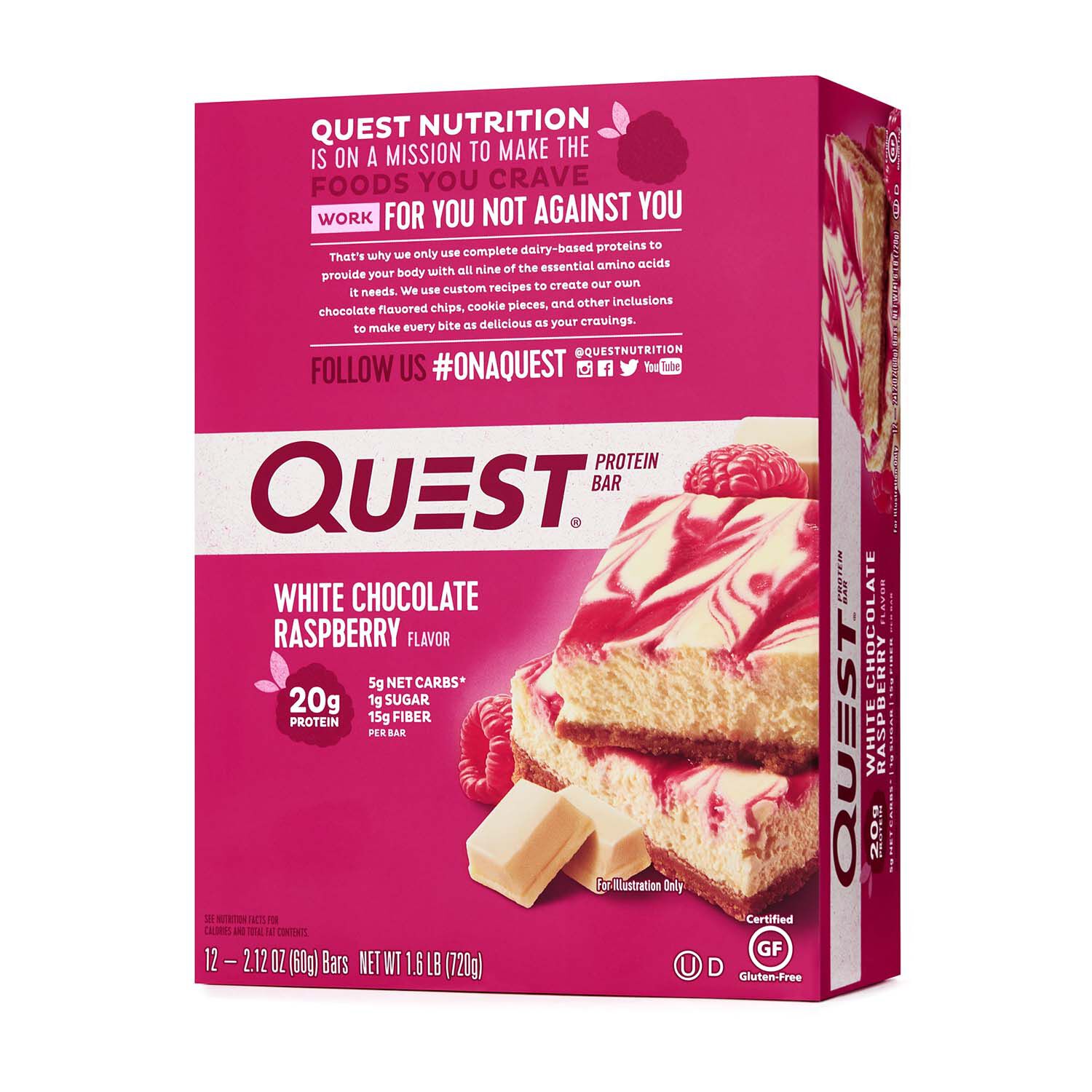 Quest Bar &ndash; White Chocolate Raspberry (12 Bars) White Chocolate Raspberry | GNC
