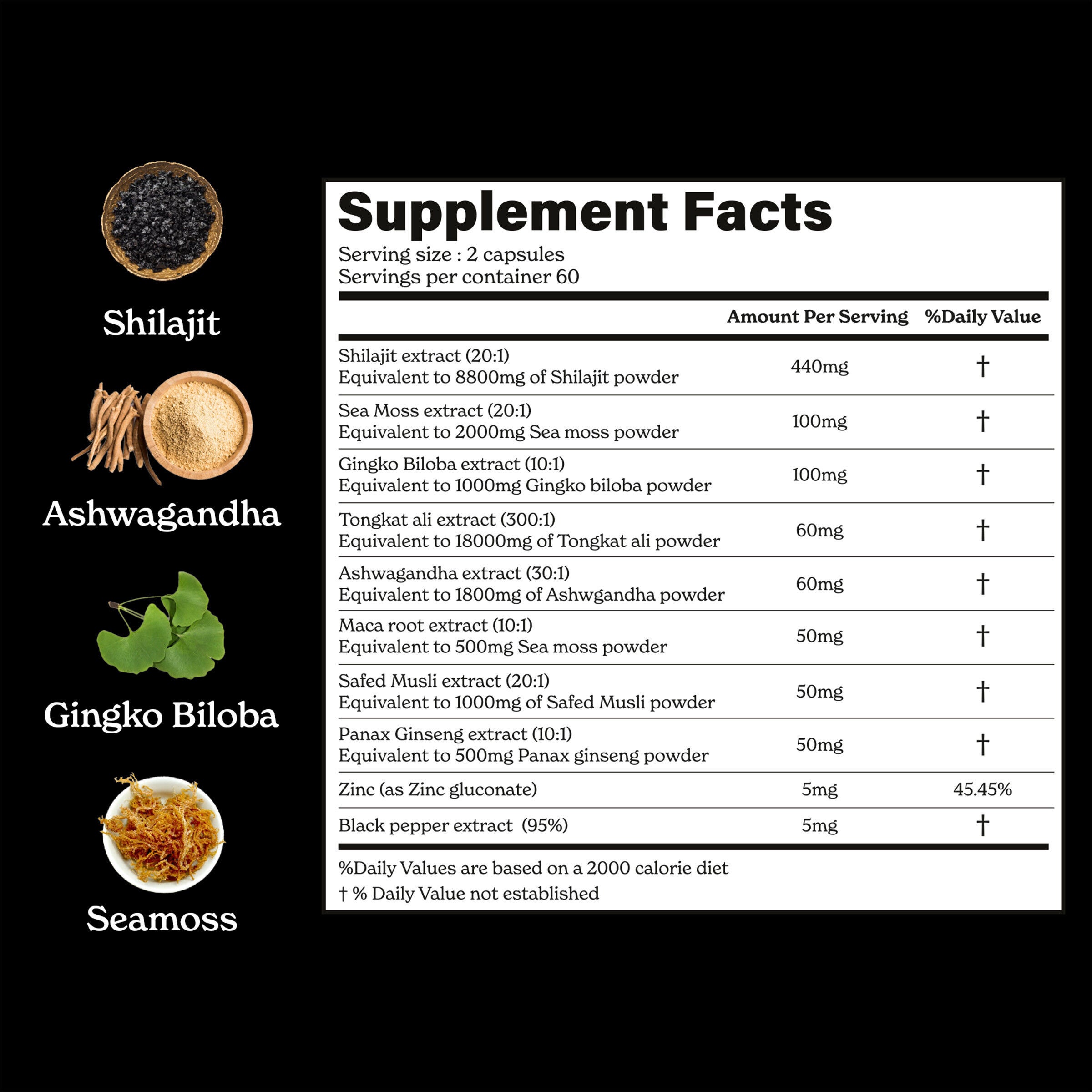 Shilajit Sea Moss - 120 Capsules (60 Servings)  | GNC
