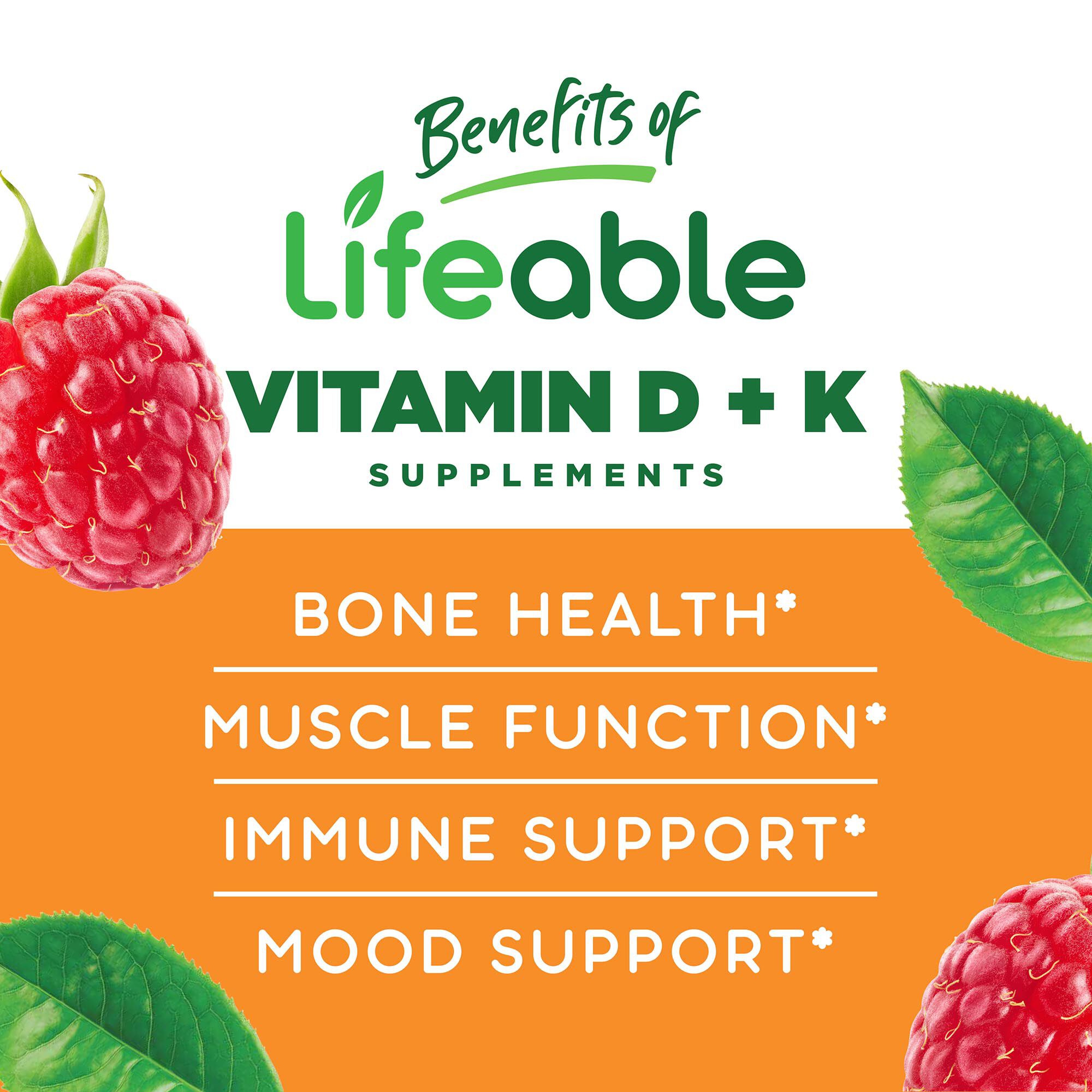 Vitamin D3 + K2 Gummies - Strawberry - 60 Gummies &#40;30 Servings&#41;  | GNC