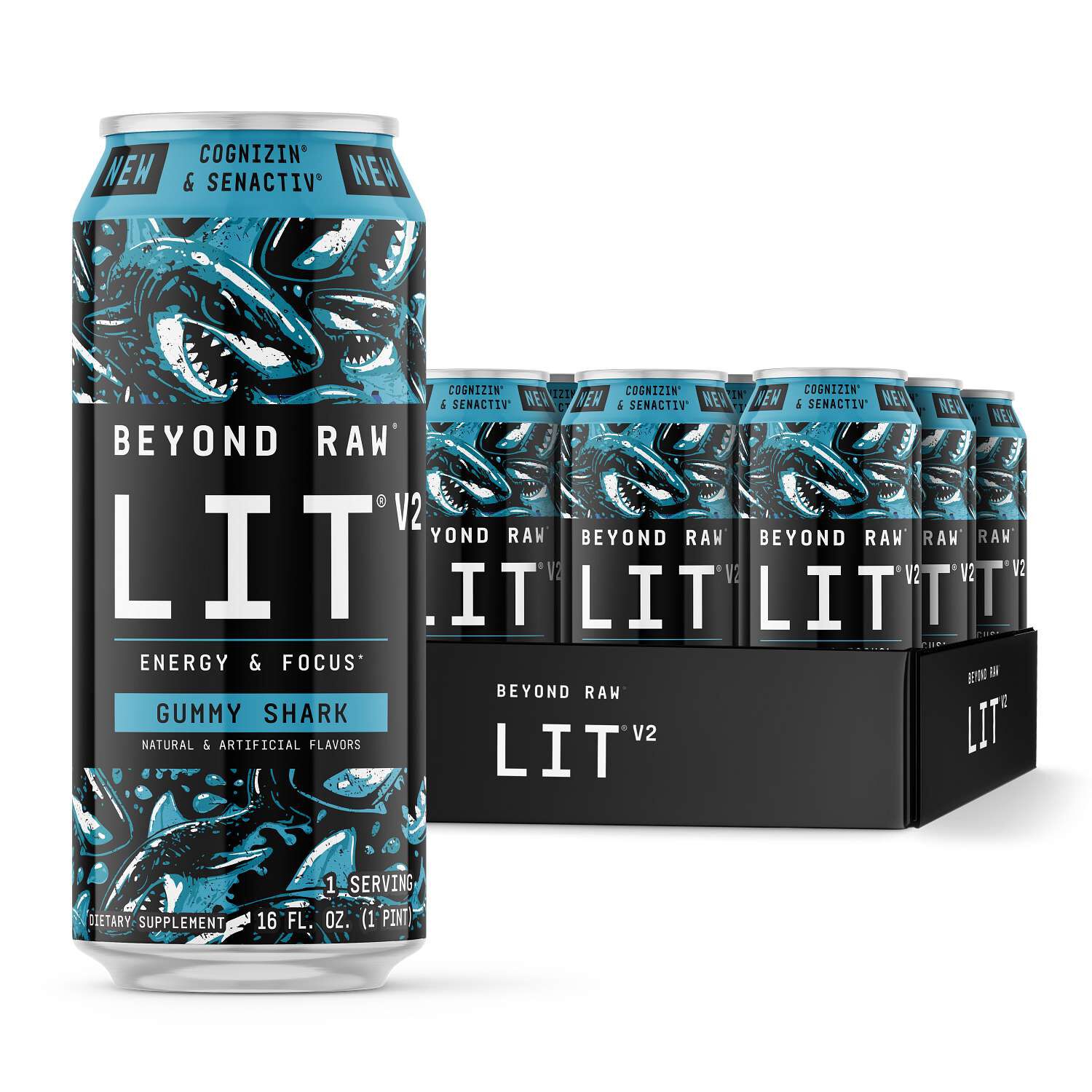 LIT&reg; V2 On-The-Go Pre-Workout - Gummy Shark - 16oz. (12 Cans) Gummy Shark | GNC