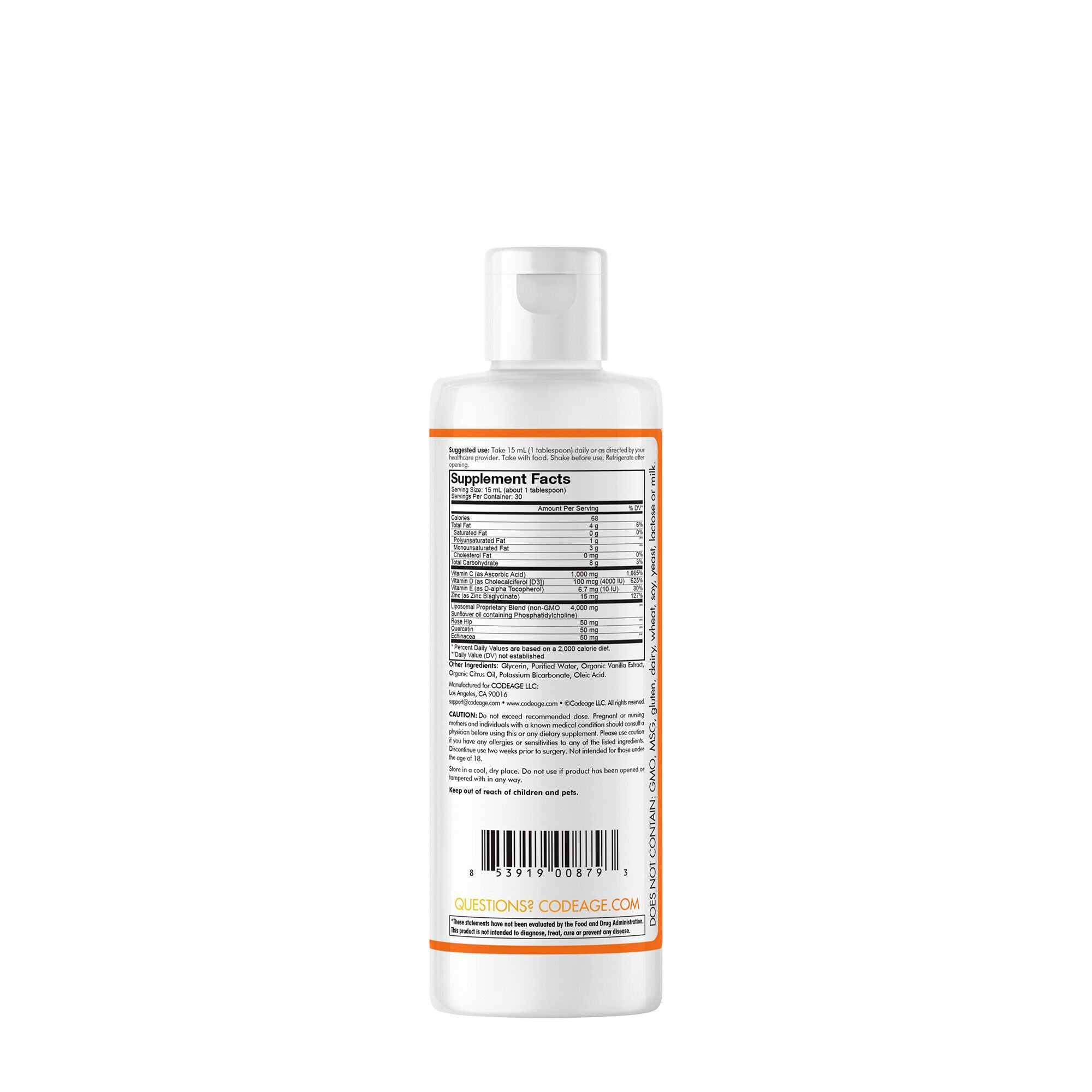 Wonder-C - Liposomal Liquid Vitamin C - D3 - E & Zinc - 16 oz. (30 Servings)