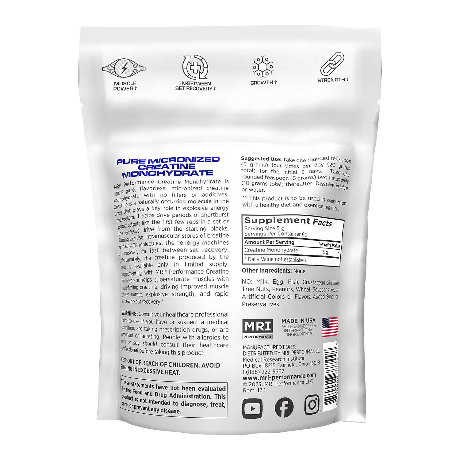 Creatine Monohydrate - Ergogenic - 5G (60 Servings)