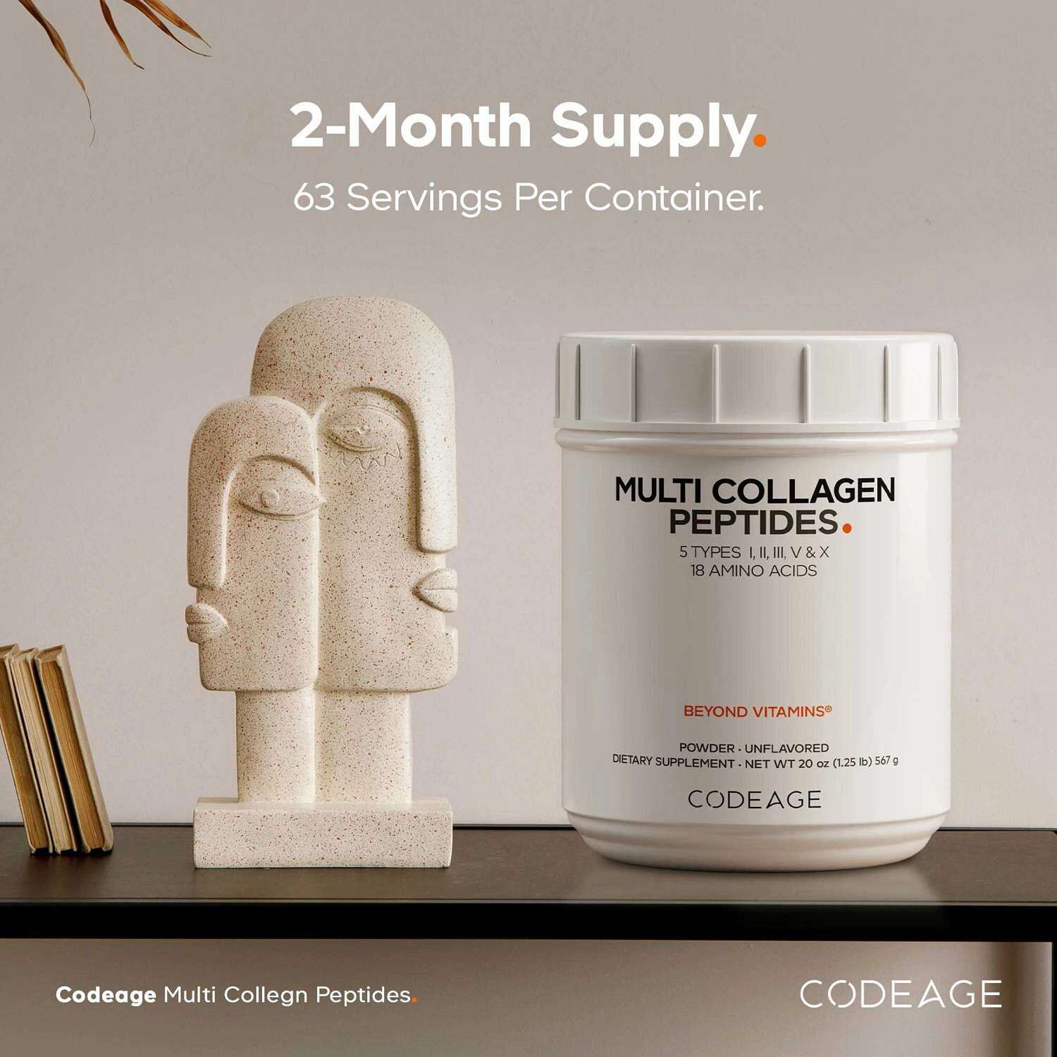 Hydrolyzed Multi Collagen Peptides Powder Type I - II - III - V and X - 20 oz. (63 Servings)