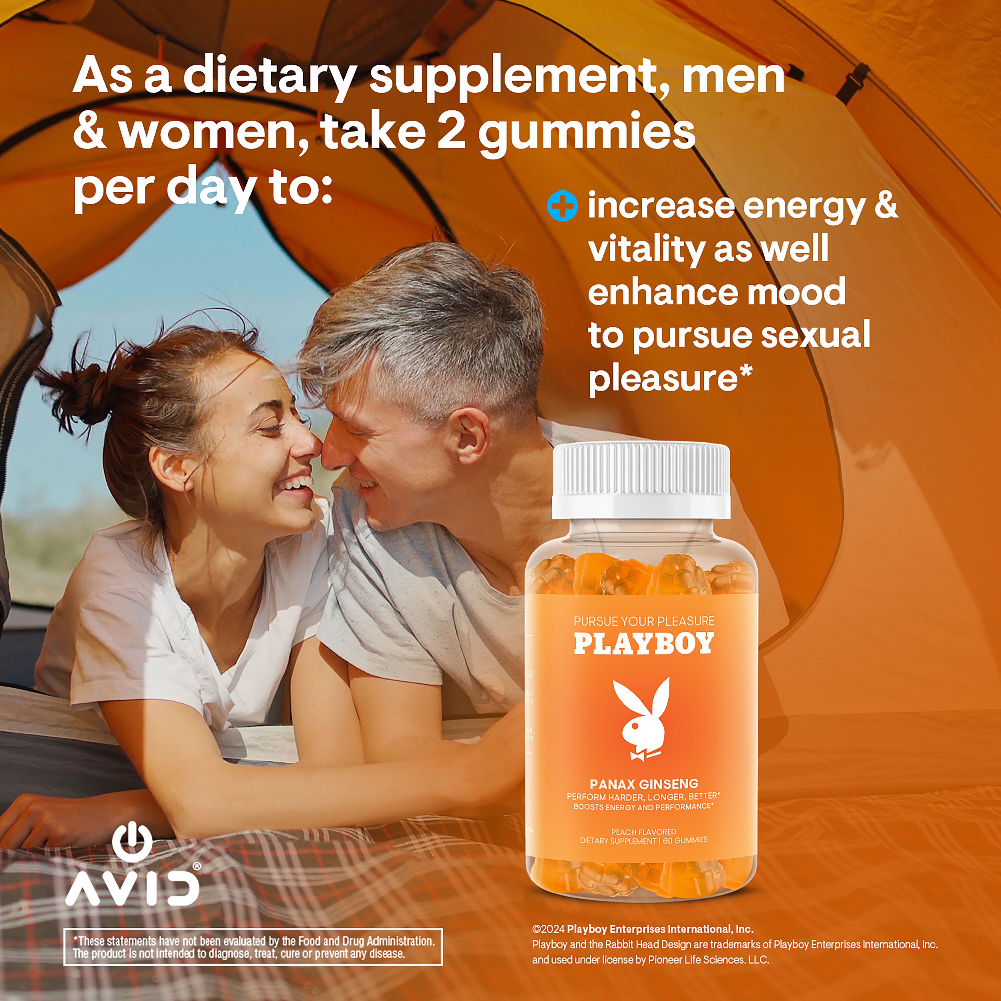 Playboy: Panax Ginseng - Peach - 60 Gummies (30 Servings)
