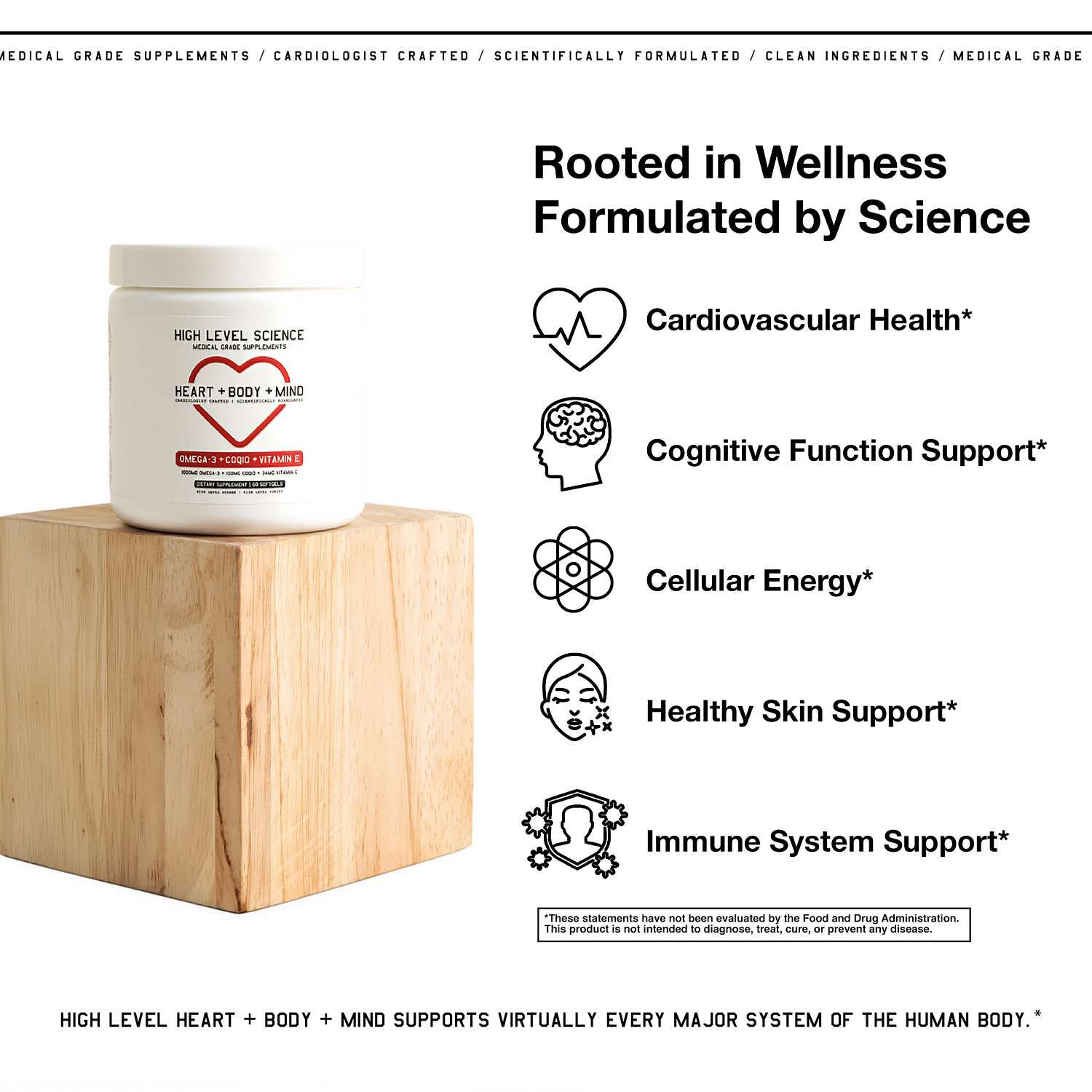 Heart + Body + Mind: CoQ10, Omega-3, Vitamin-E (30 Servings)