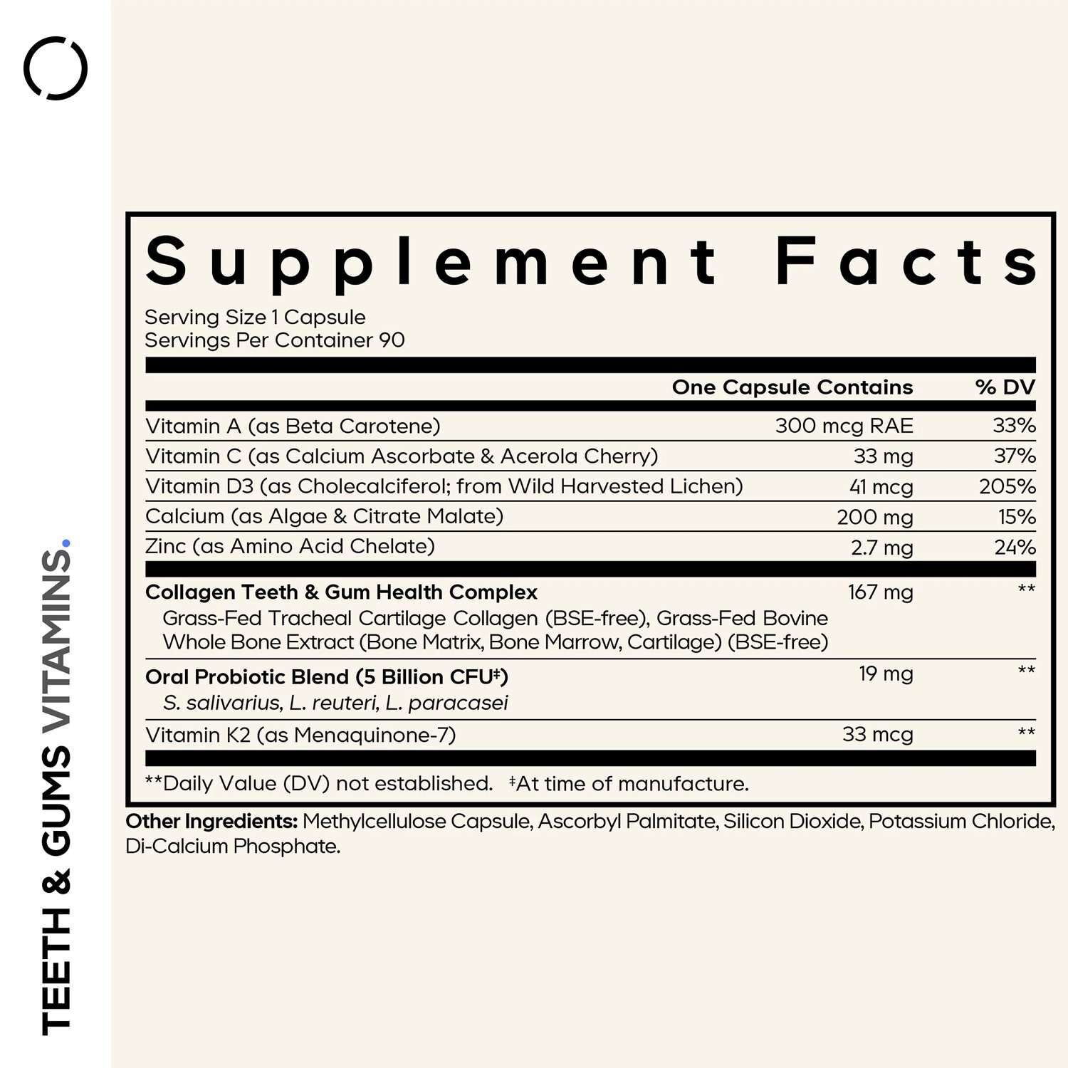 Teeth & Gums Vitamins - Daily Multivitamins & Minerals + Collagen - 90 Capsules (90 Servings)
