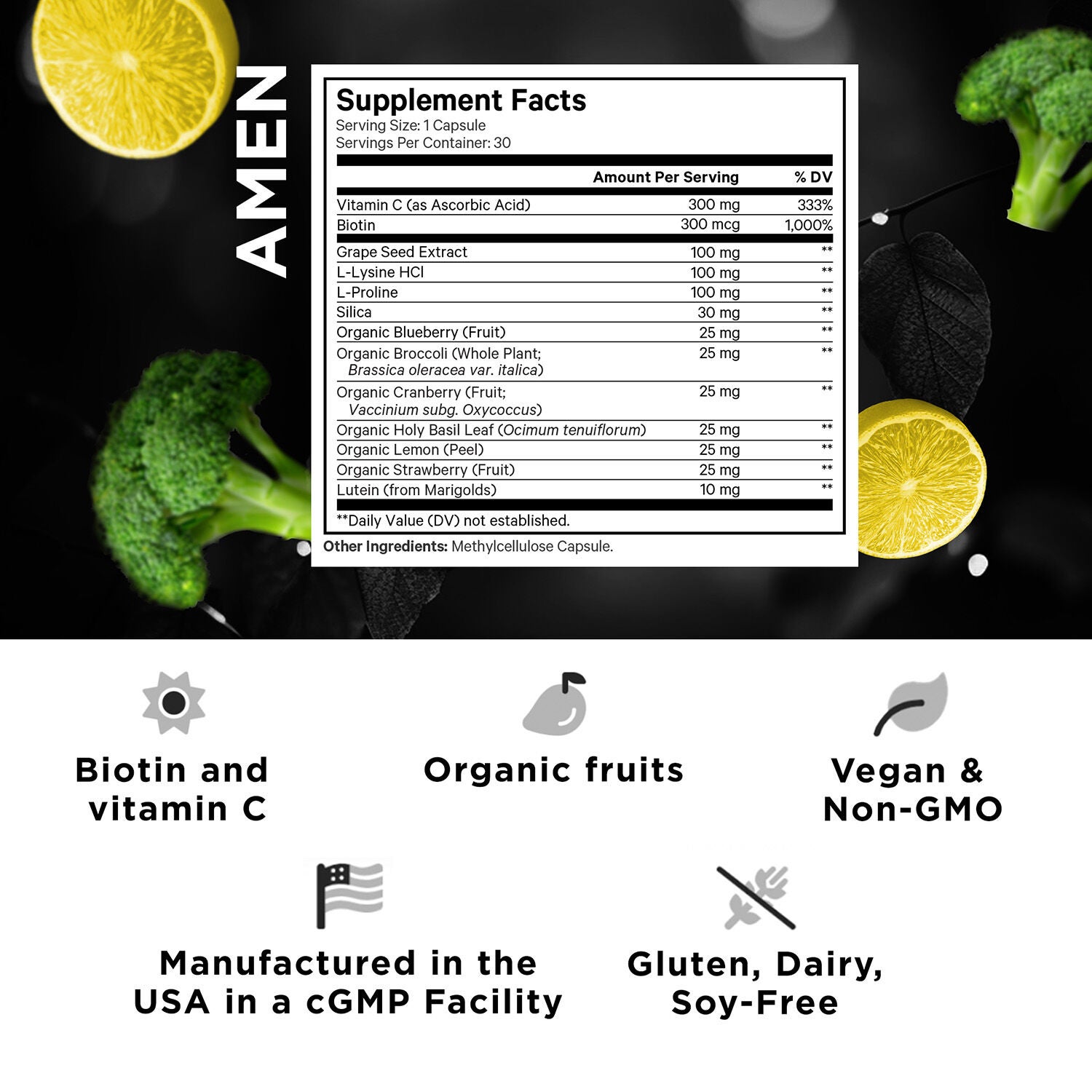 Amen Vegan Collagen Builder + Biotin and Vitamin C - 30 Tablets (30 Servings)  | GNC