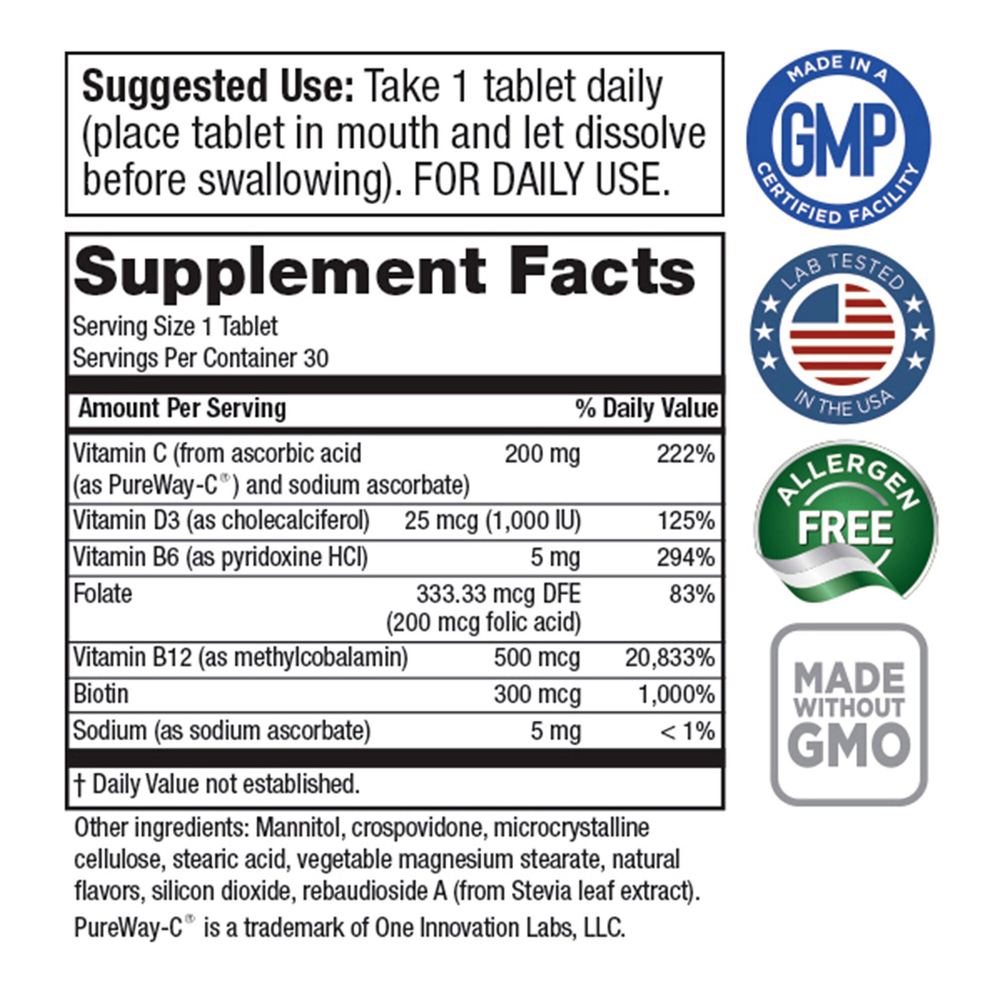 Vitamin C Melt Water Pure - 30 Tablets (30 Servings)  | GNC