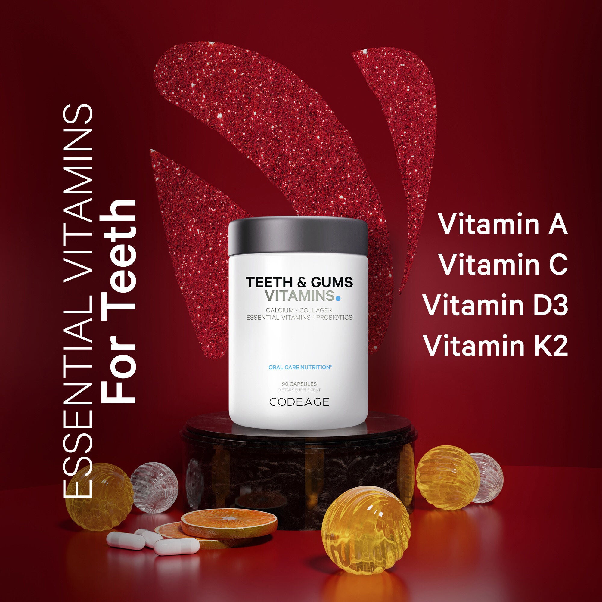 Teeth & Gums Vitamins - Daily Multivitamins & Minerals + Collagen - 90 Capsules (90 Servings)