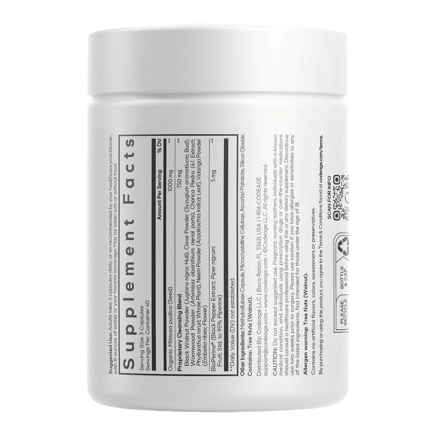 Mimosa Pudica Seed 1000 mg + BioPerine&reg; Black Pepper Herbal Cleanse - 120 Capsules (40 Servings)  | GNC