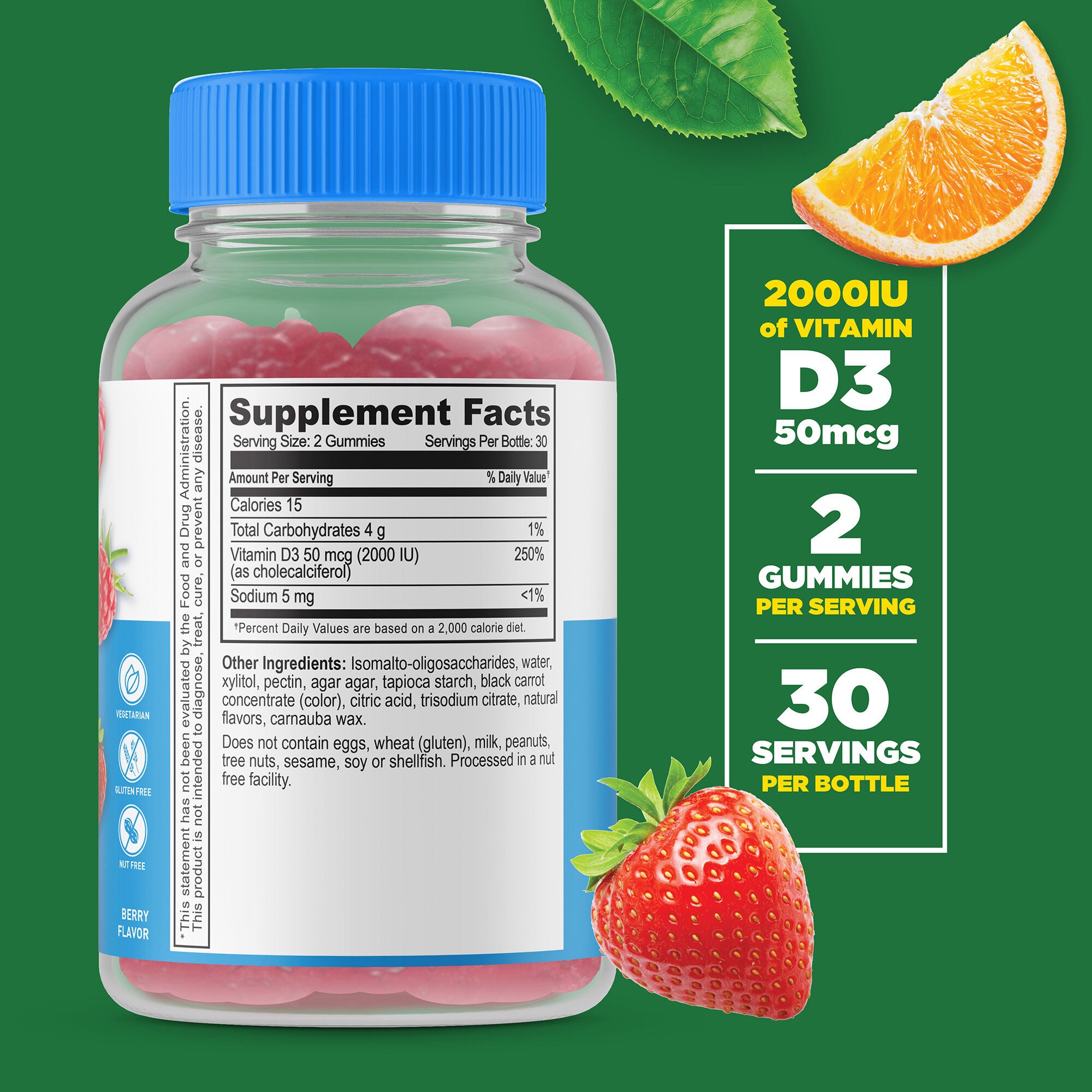 Sugar Free Vitamin D 2000 IU - 60 Gummies (30 Servings)  | GNC