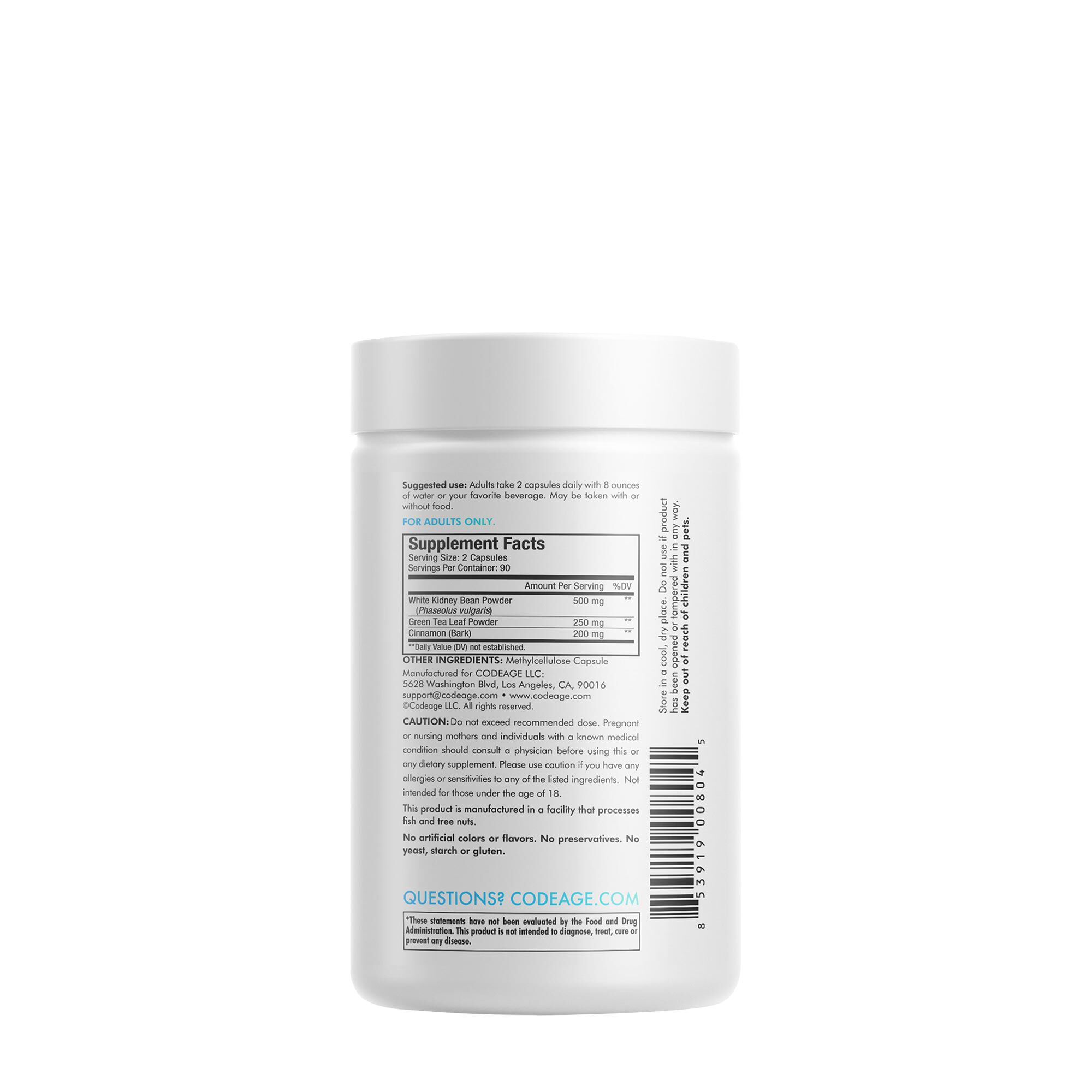Keto Carb Focus Vegan Carb Blocker White Kidney - Green Tea - Cinnamon - 180 Caupsules &#40;90 Servings&#41;  | GNC