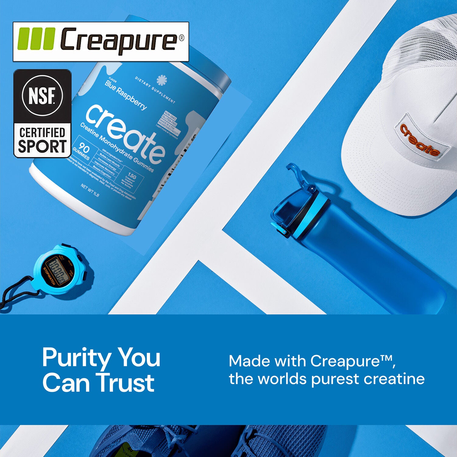 Creatine Monohydrate Gummies - Blue Raspberry - 45 Gummies &#40;15 Servings&#41;  | GNC