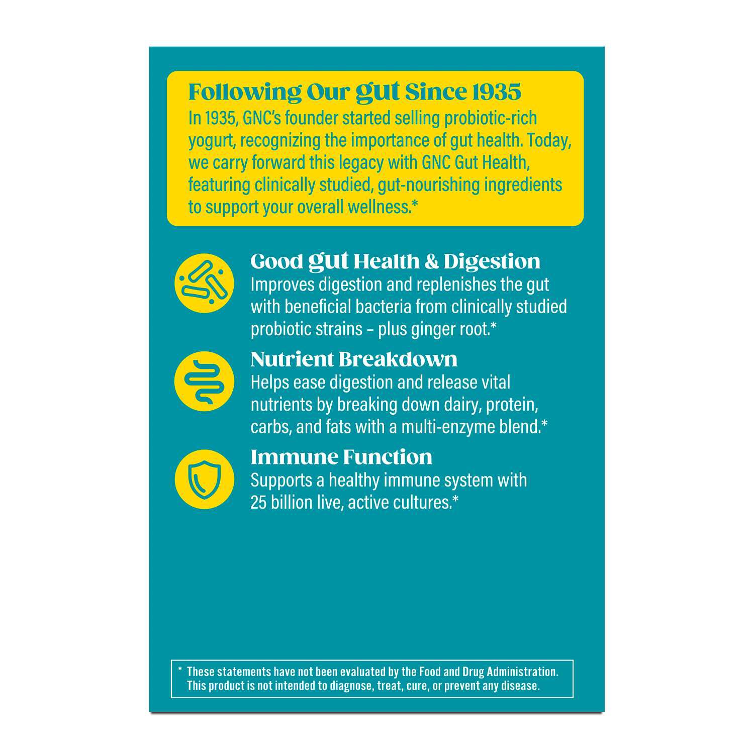 Gut Health Probiotic Plus Enzymes  25 billion CFUs - 60 Capsules (60 Servings)  | GNC