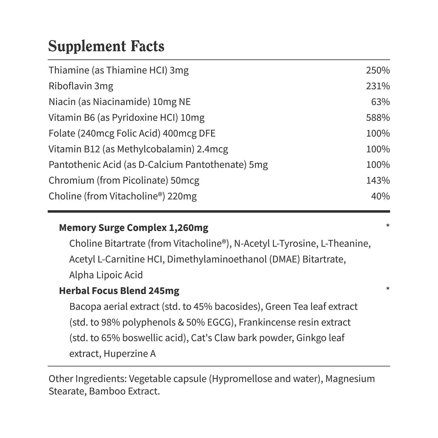 Brain Food Memory + Focus - 60 Capsules (30 Servings)