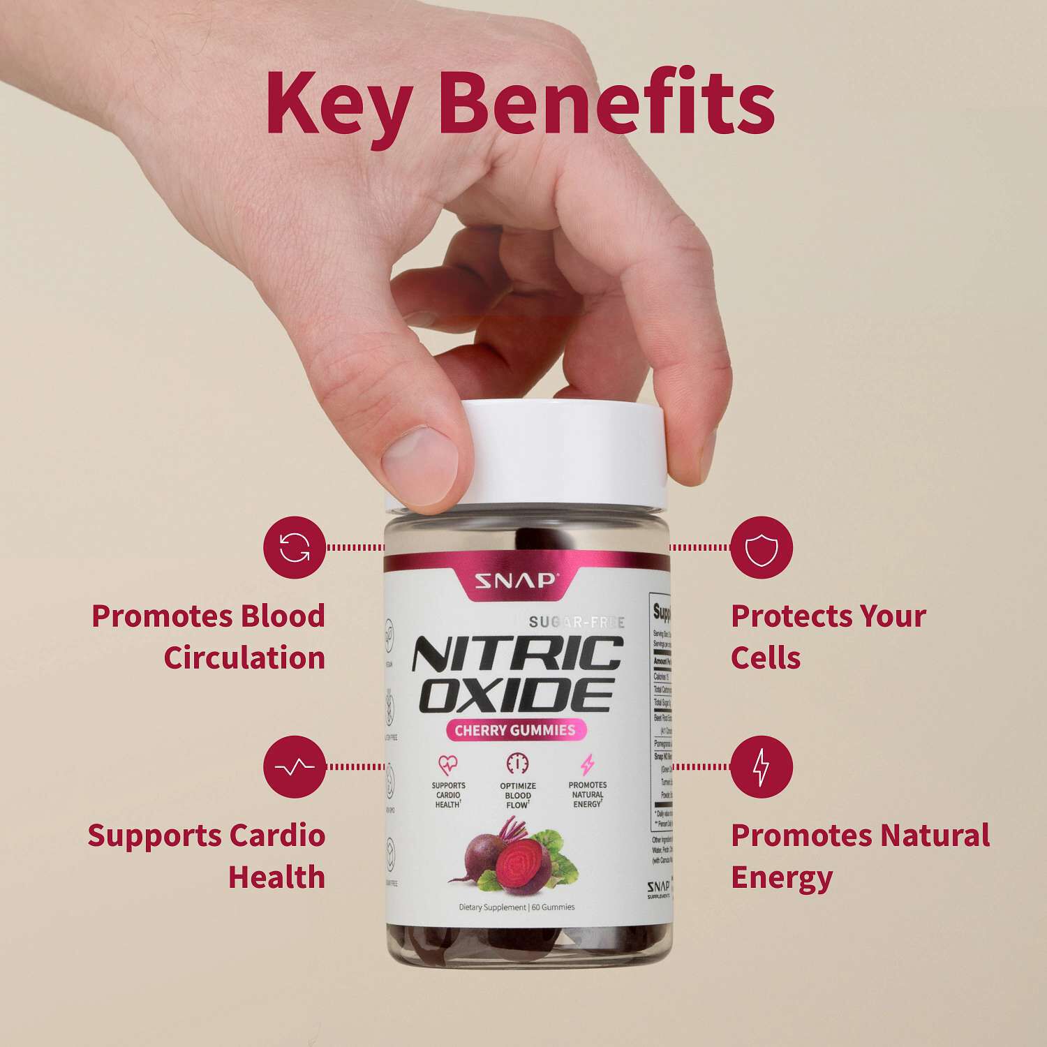 Nitric Oxide Sugar-Free Gummies - Mixed Berry - 60 Gummies (30 Servings)  | GNC