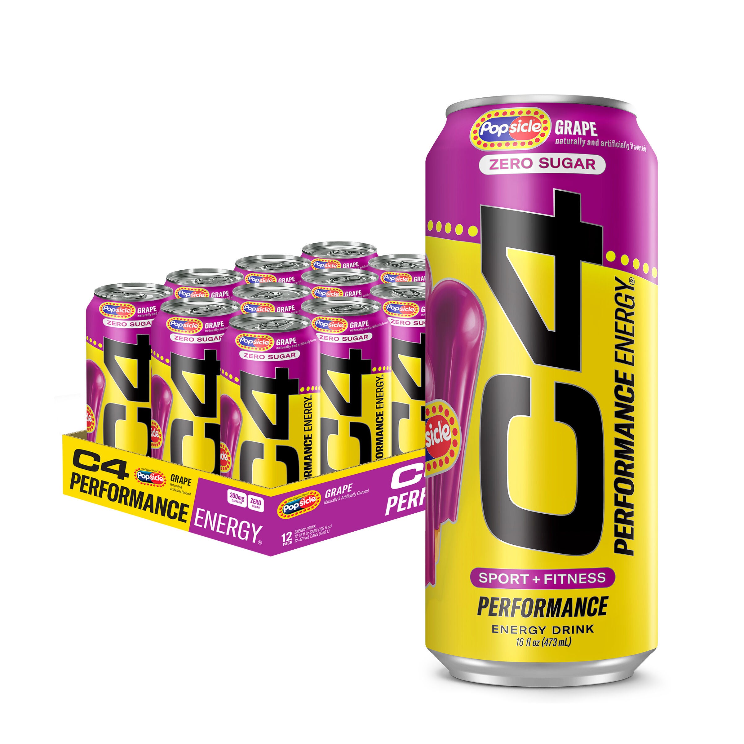 Cellucor C4 Performance Energy Drink - Grape Popsicle 16Oz. (12 Cans) Zero Sugar