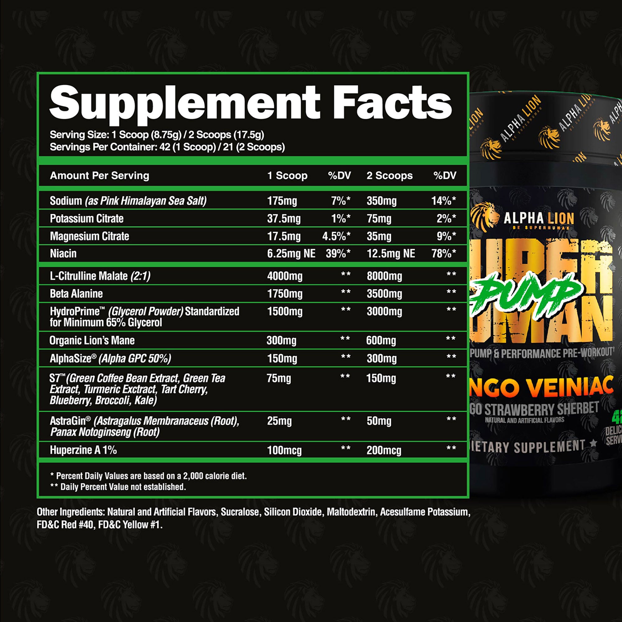Alpha Lion Superhuman Pump StimFree Pump PreWorkout GNC